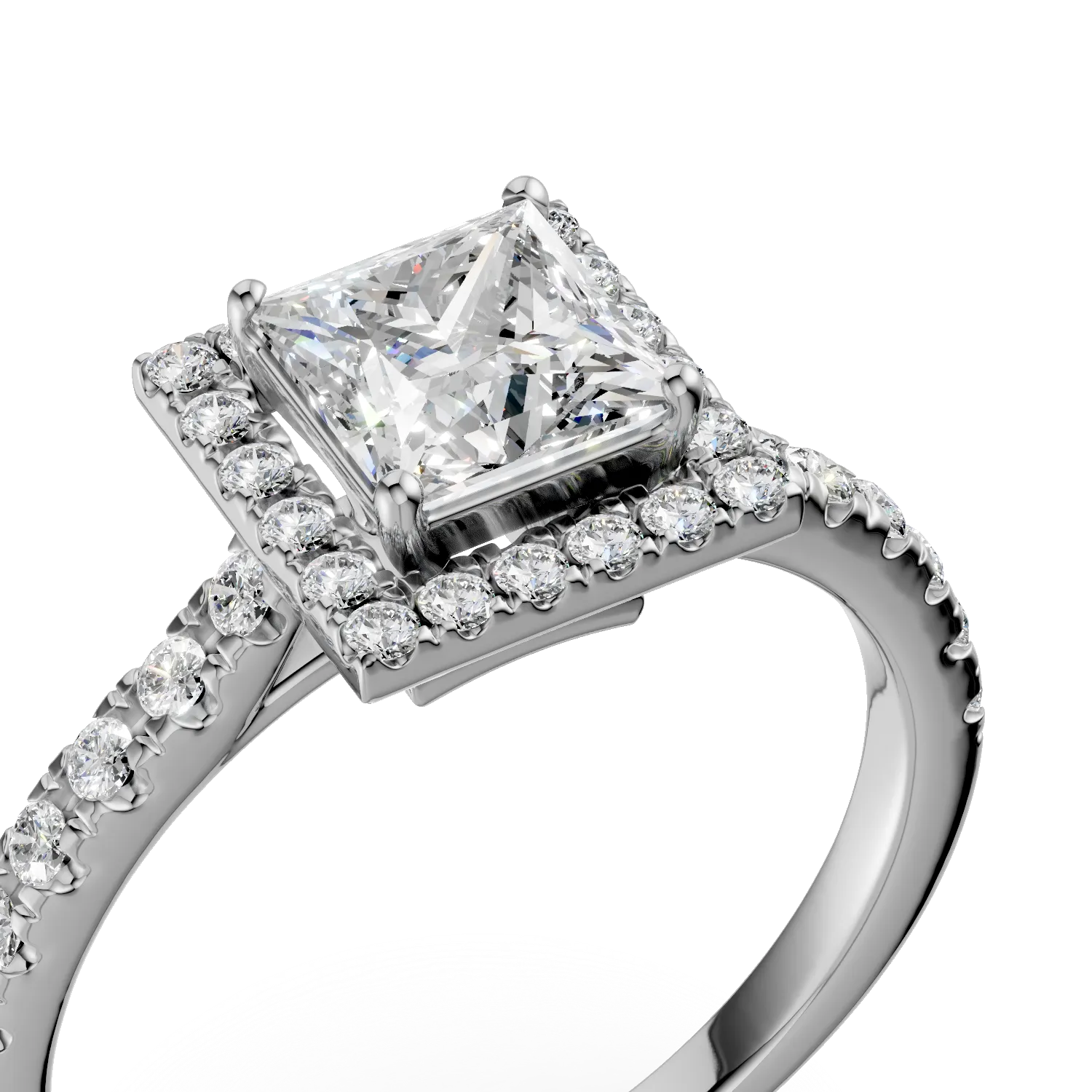 Годежен пръстен от 18K бяло злато с 0.8ct диамант и 0.38ct диаманти