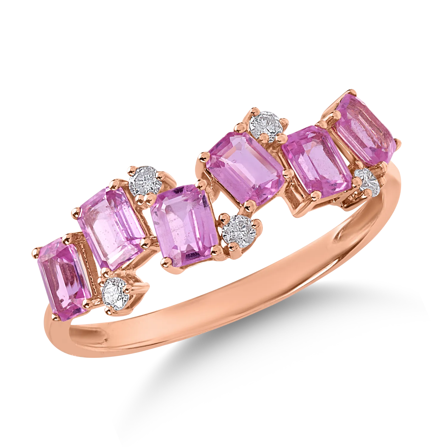 Rose gold ring with 1.39ct pink sapphires and 0.12ct diamonds
