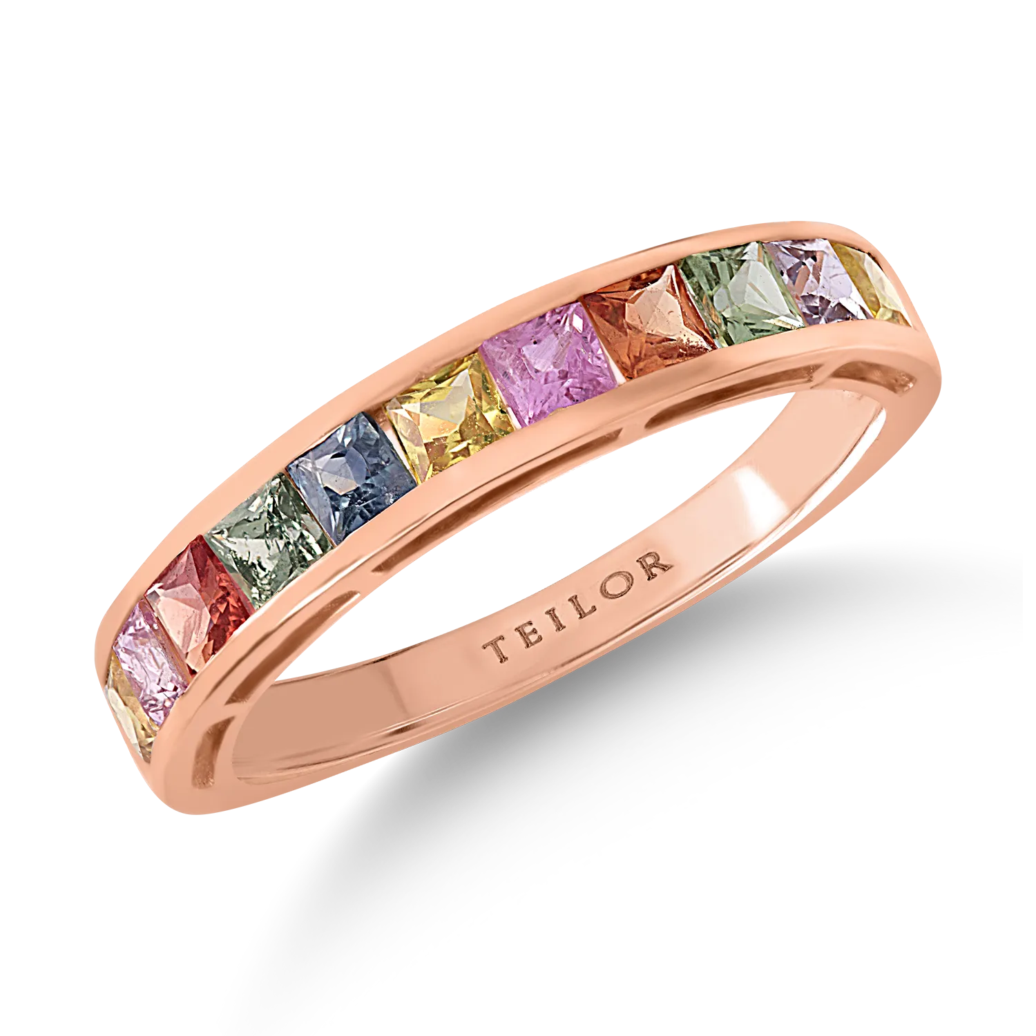 Inel semi eternity din aur roz cu safire multicolore de 1.31ct