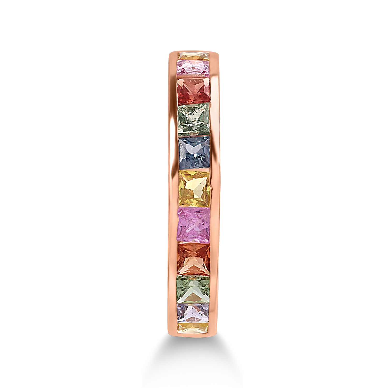 Półwieczny pierścionek z różowego złota z wielobarwnymi szafirami o masie 1.31ct