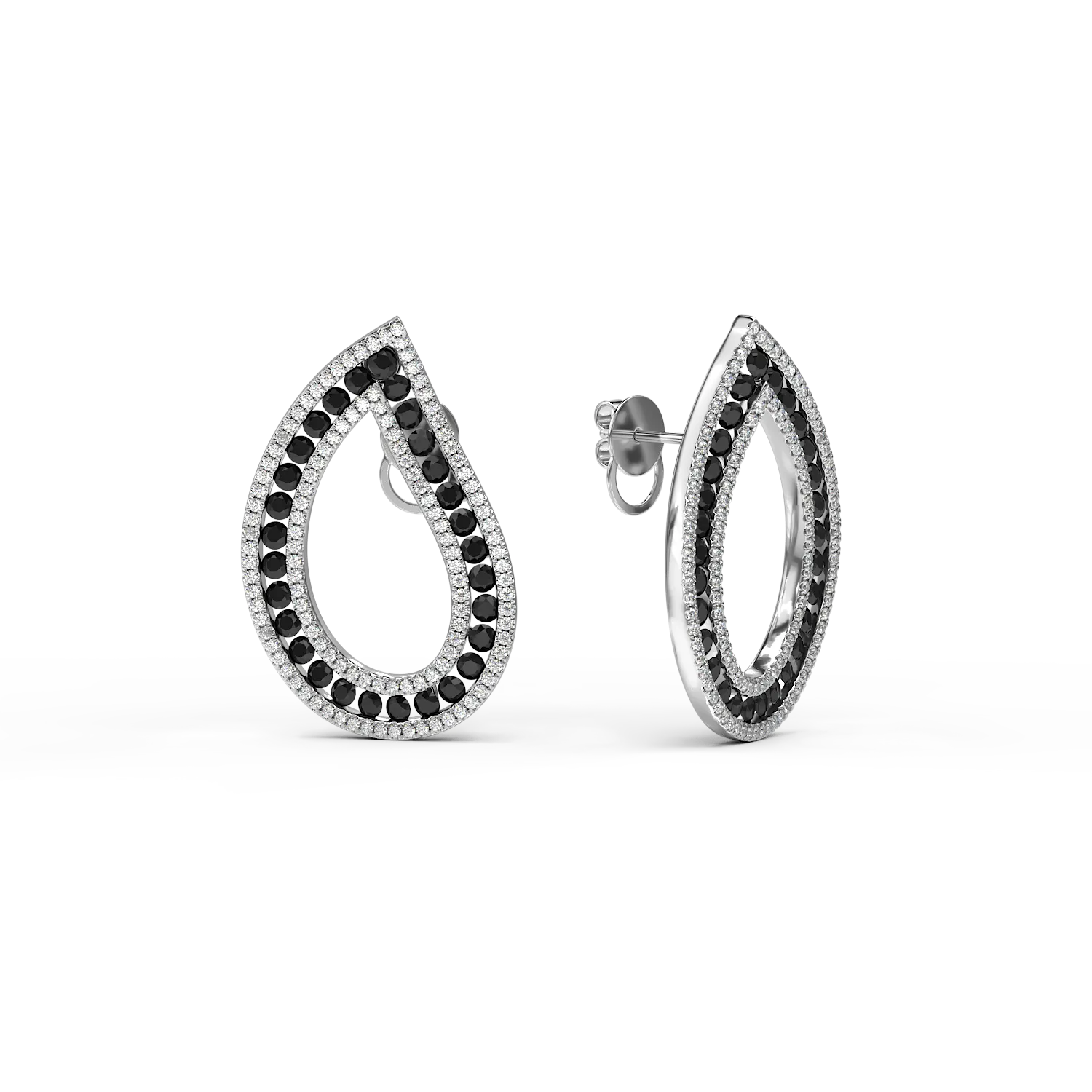 Обеци от 18K бяло злато с черни диаманти 1.82ct и прозрачни диаманти 0.62ct