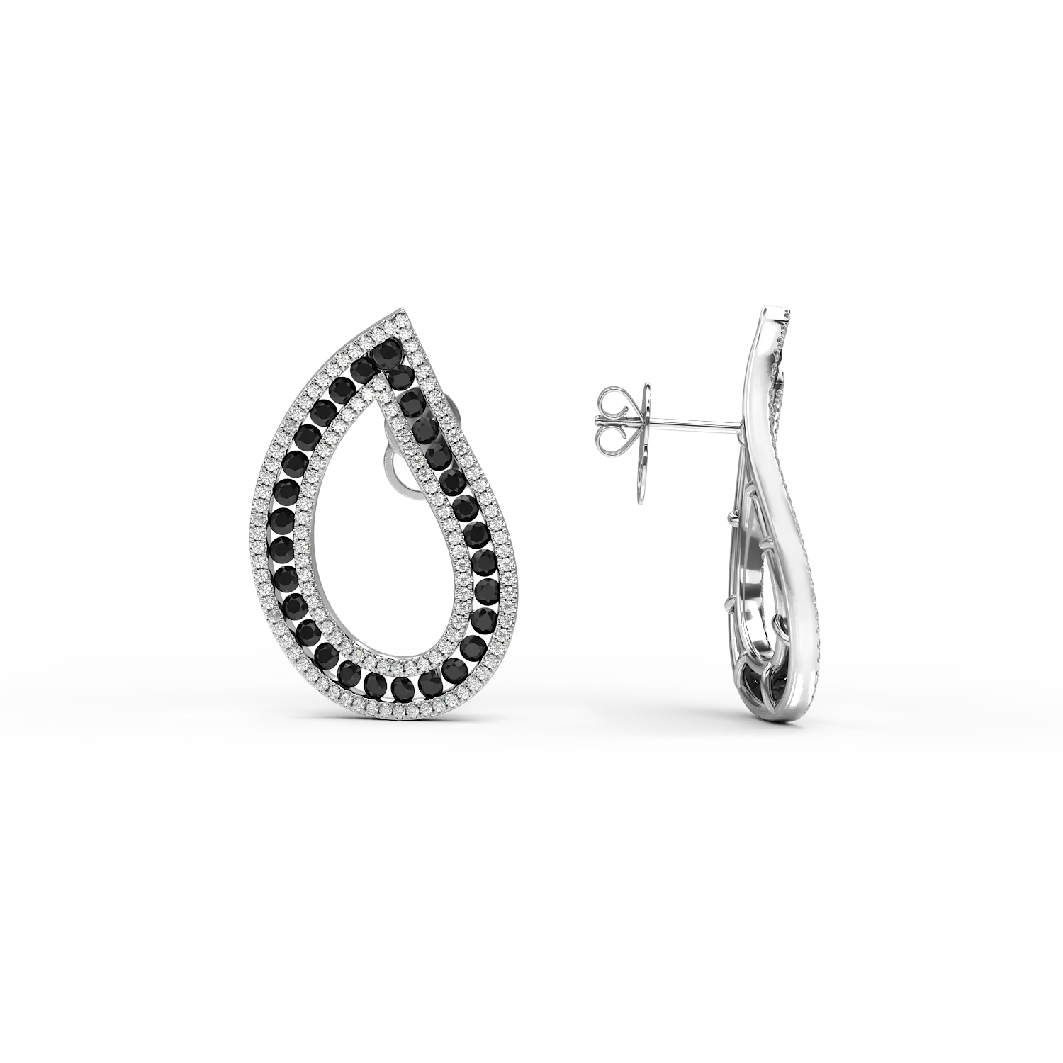 Обеци от 18K бяло злато с черни диаманти 1.82ct и прозрачни диаманти 0.62ct