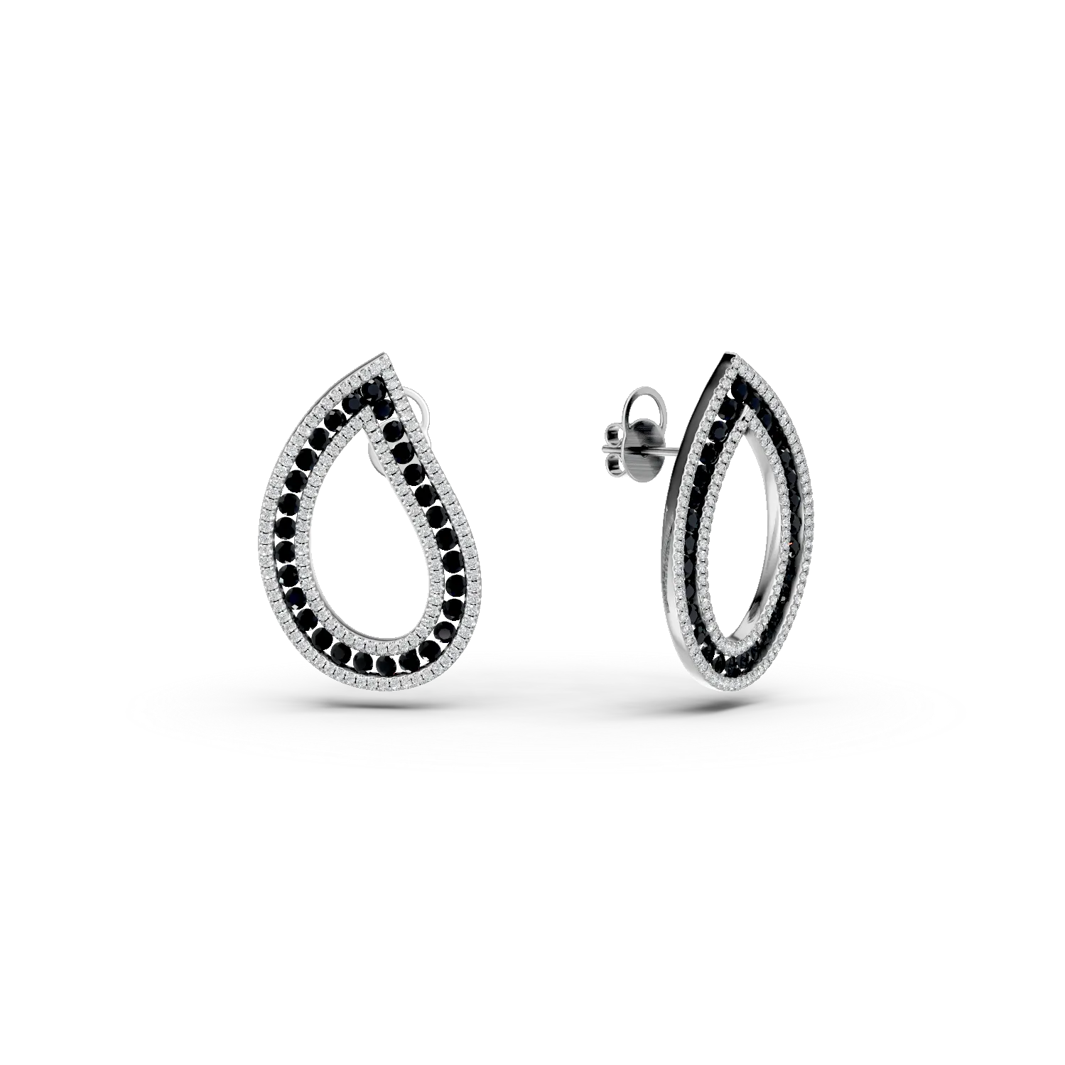 Cercei din aur alb cu diamante negre de 1.82ct si diamante transparente de 0.62ct