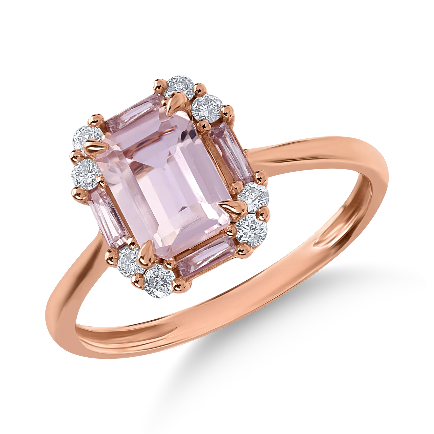 Inel din aur roz cu morganit de 0.89ct si diamante de 0.34ct