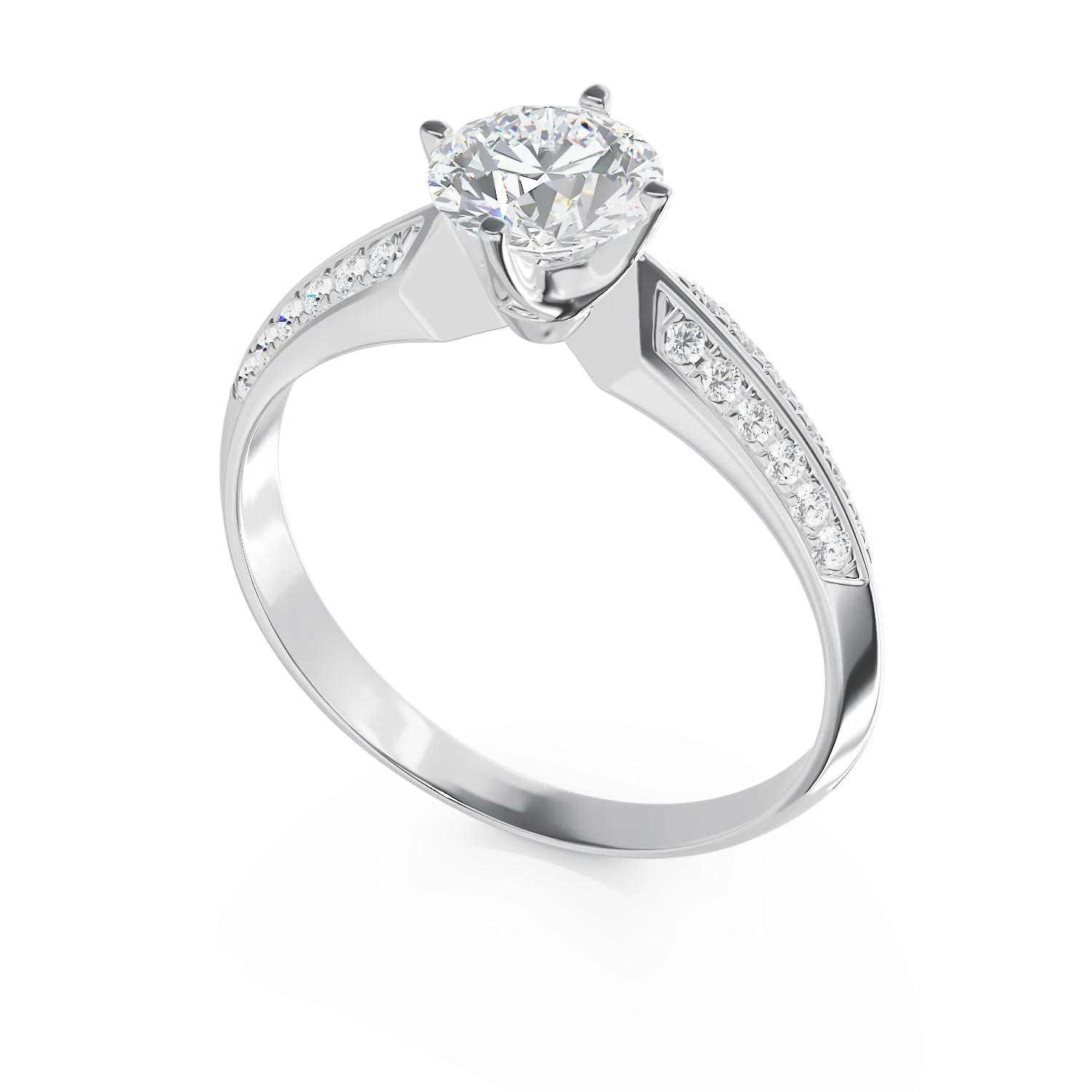Inel de logodna din aur alb de 18K cu diamant de 0.59ct si diamante de 0.09ct