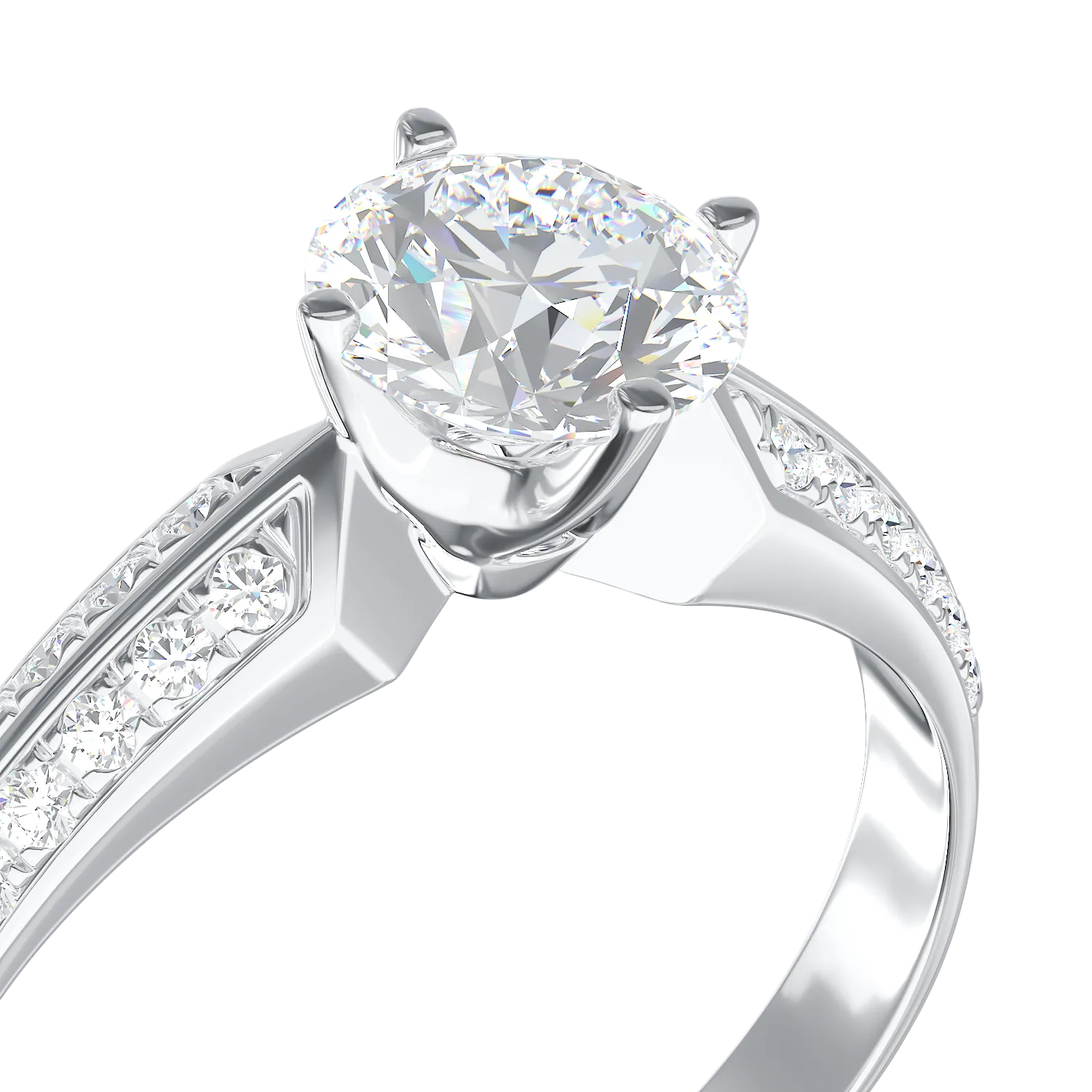 Годежен пръстен от 18K бяло злато с 0.59ct диамант и 0.09ct диаманти