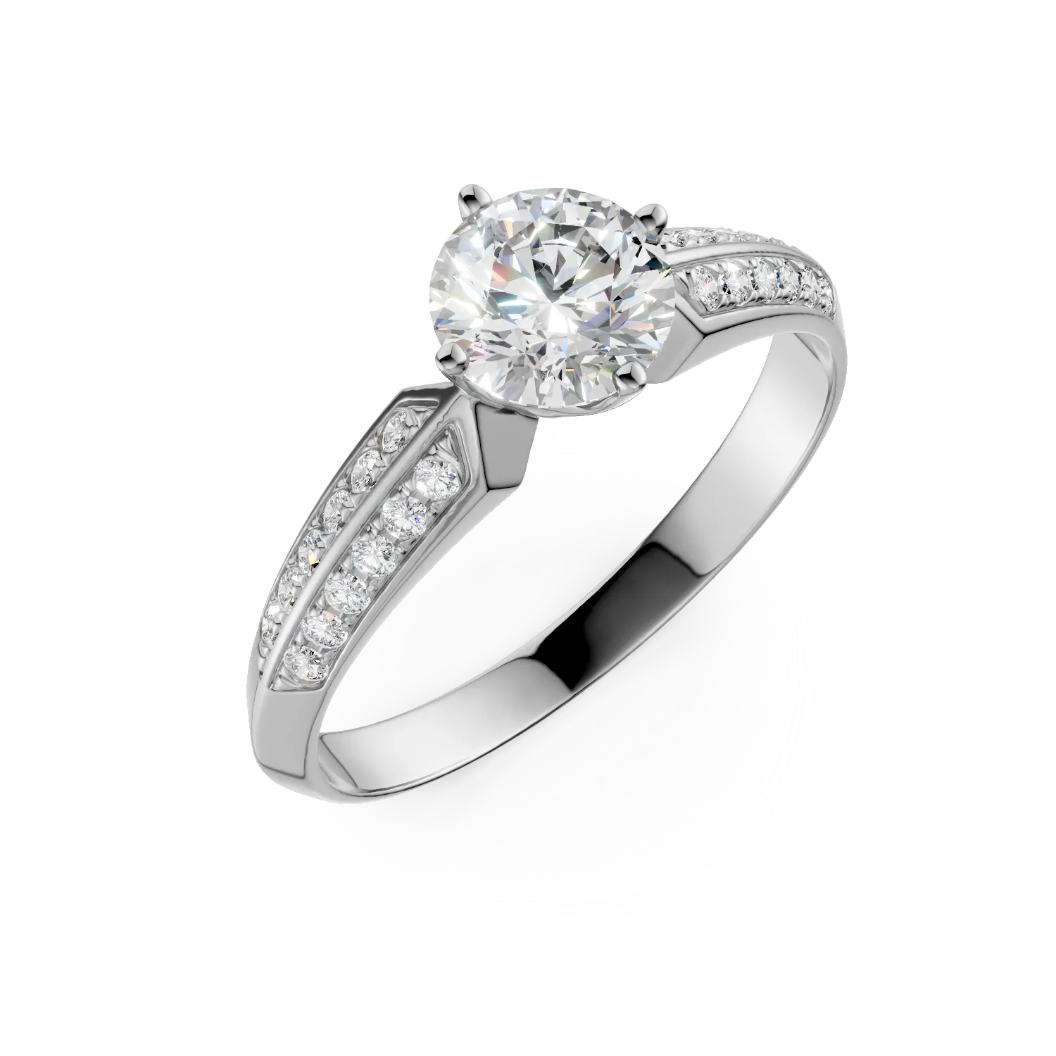 Inel de logodna din aur alb de 18K cu diamant de 0.59ct si diamante de 0.09ct