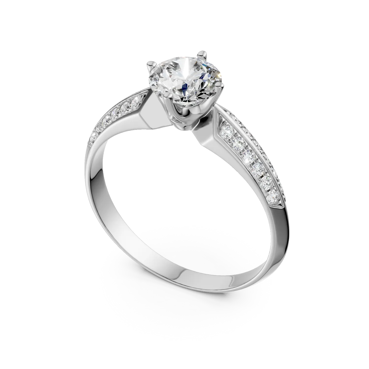 Inel de logodna din aur alb de 18K cu diamant de 0.59ct si diamante de 0.09ct