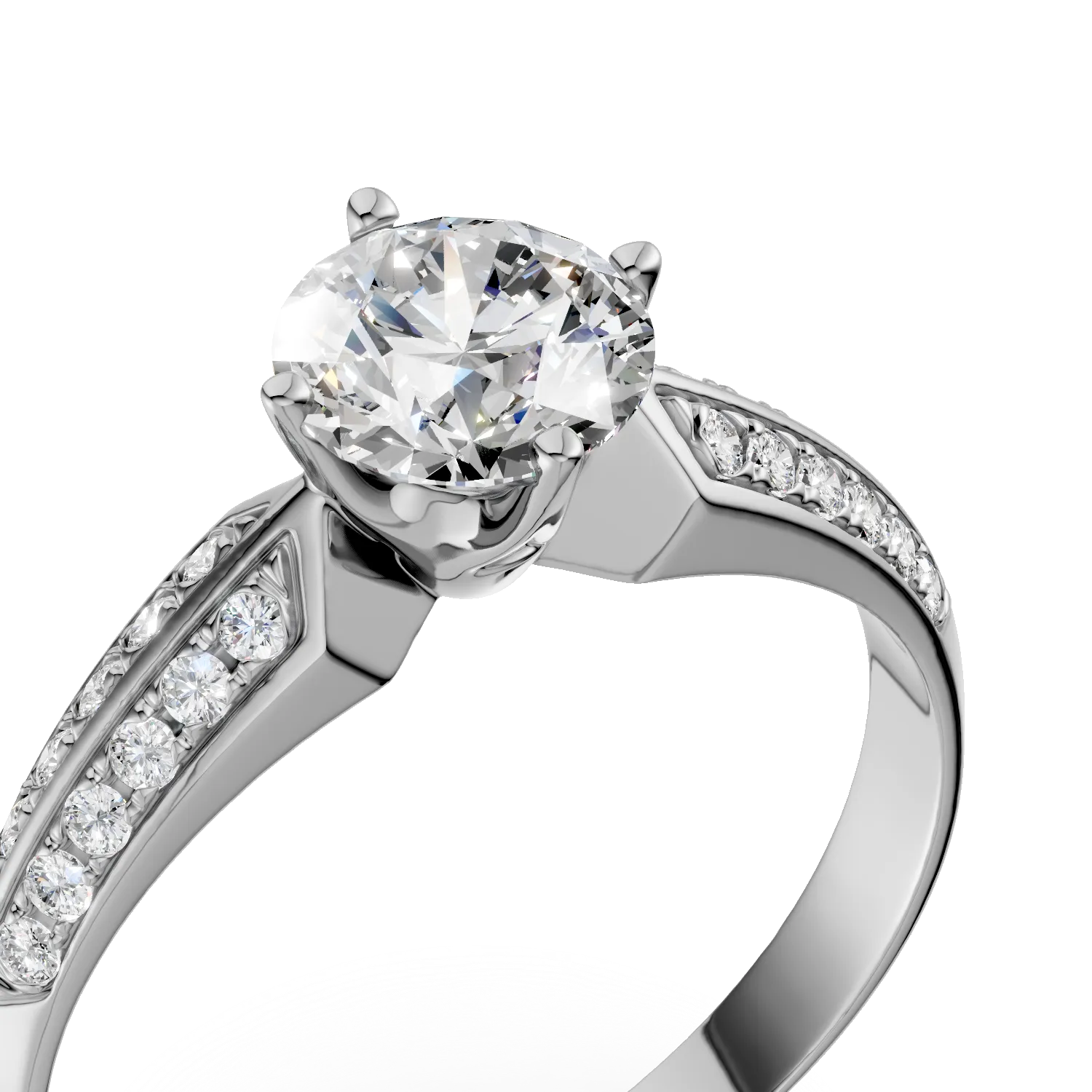 Inel de logodna din aur alb de 18K cu diamant de 0.59ct si diamante de 0.09ct