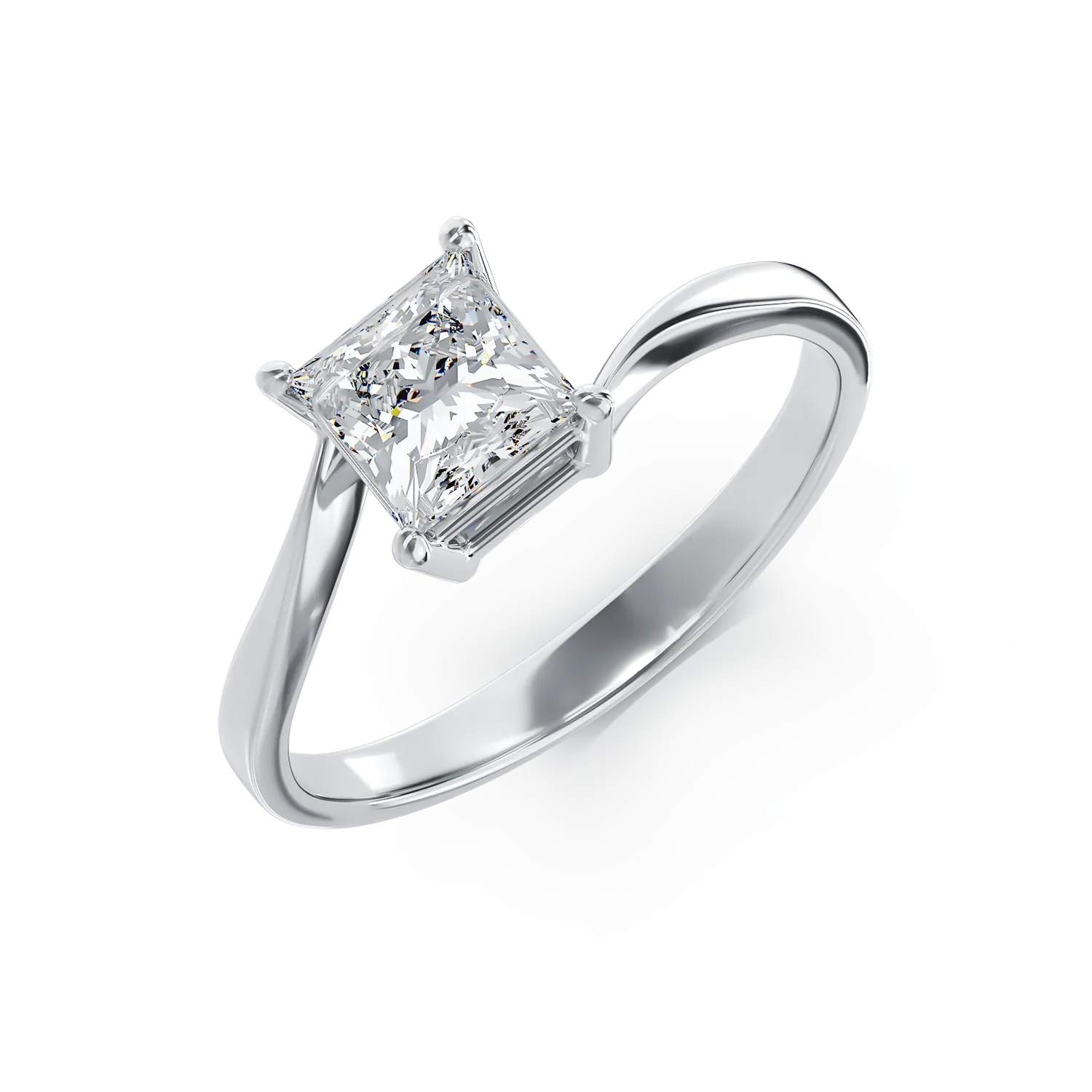 Inel de logodna din aur alb de 18K cu diamant solitaire de 0.7ct