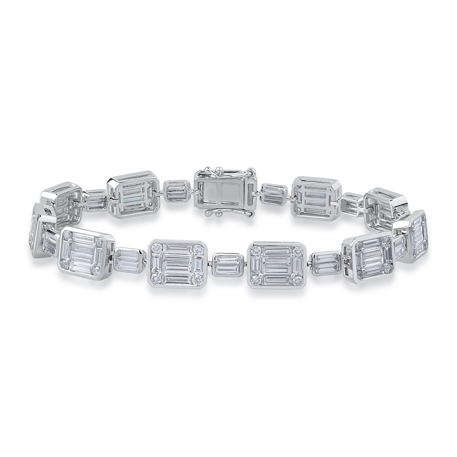 Bratara din aur alb cu diamante baguette si rotunde de 6.81ct