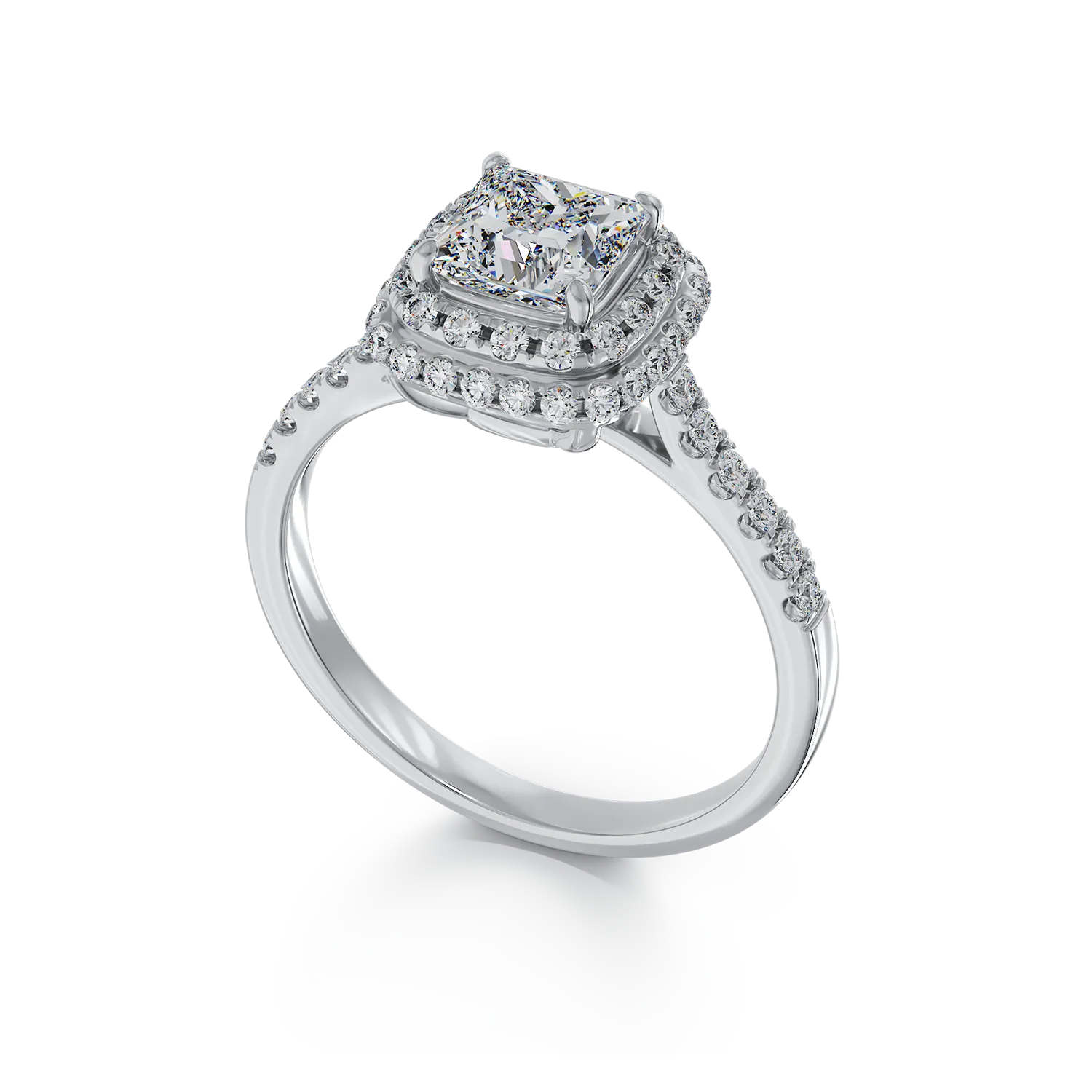 Годежен пръстен от 18K бяло злато с 1.01ct диамант и 0.39ct диаманти
