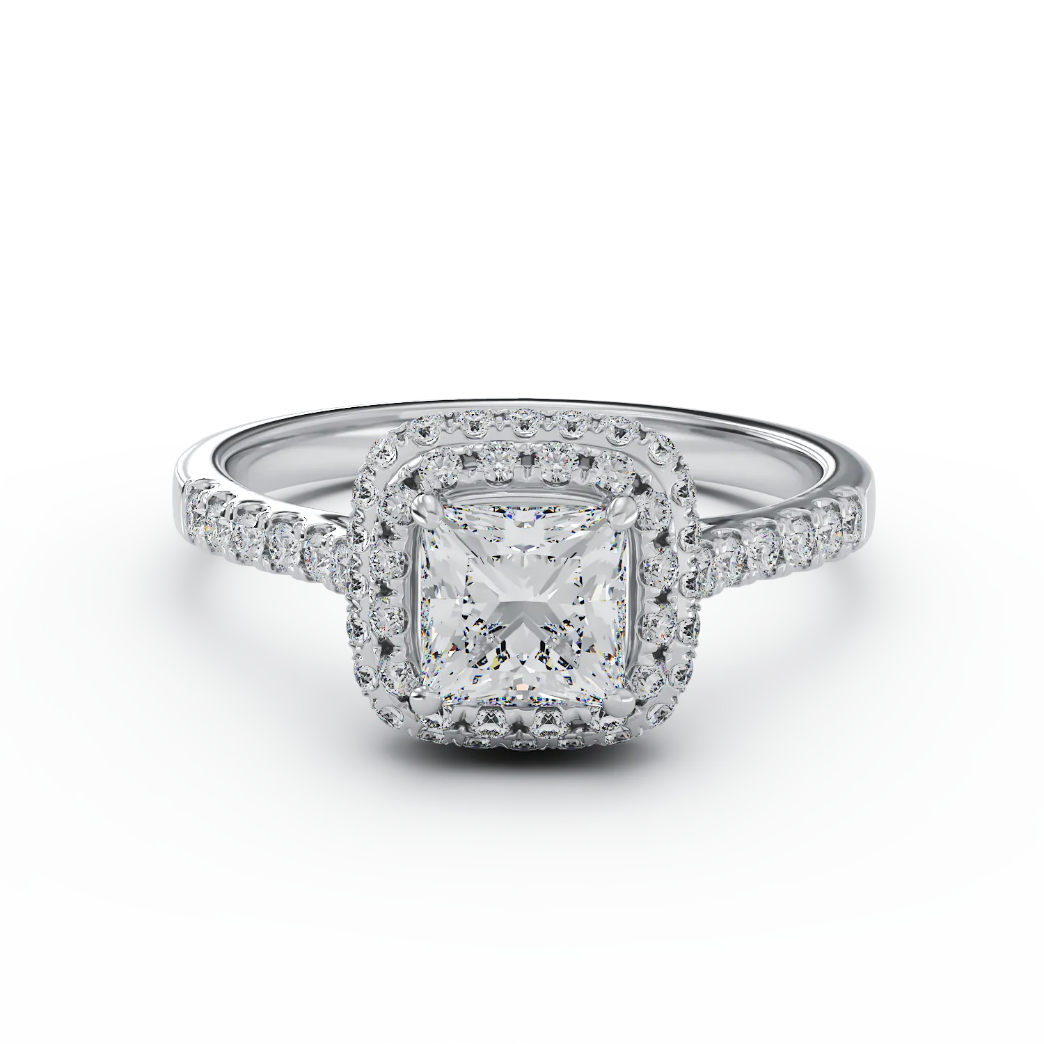 Годежен пръстен от 18K бяло злато с 1.01ct диамант и 0.39ct диаманти
