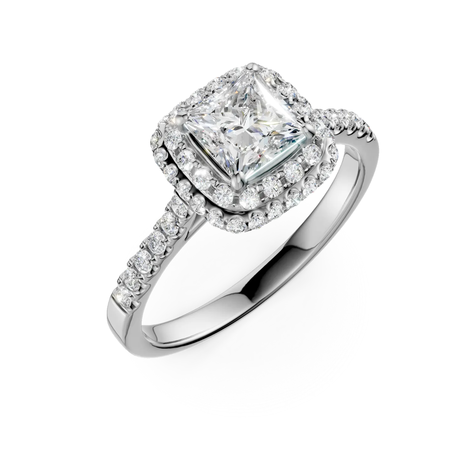 Teilor Inel de logodna din aur alb cu diamant square de 1.01ct si diamante de 0.39ct