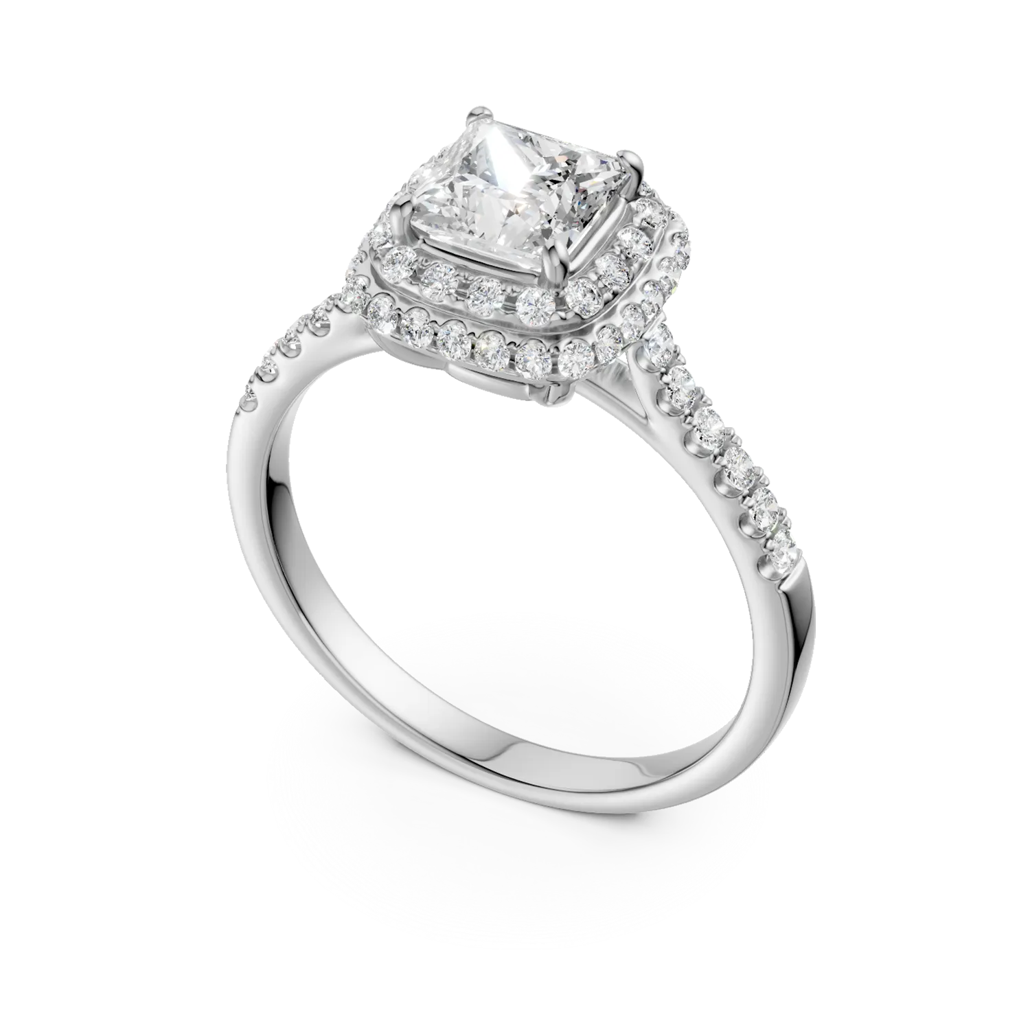 Inel de logodna din aur alb cu diamant square de 1.01ct si diamante de 0.39ct - imagine 2