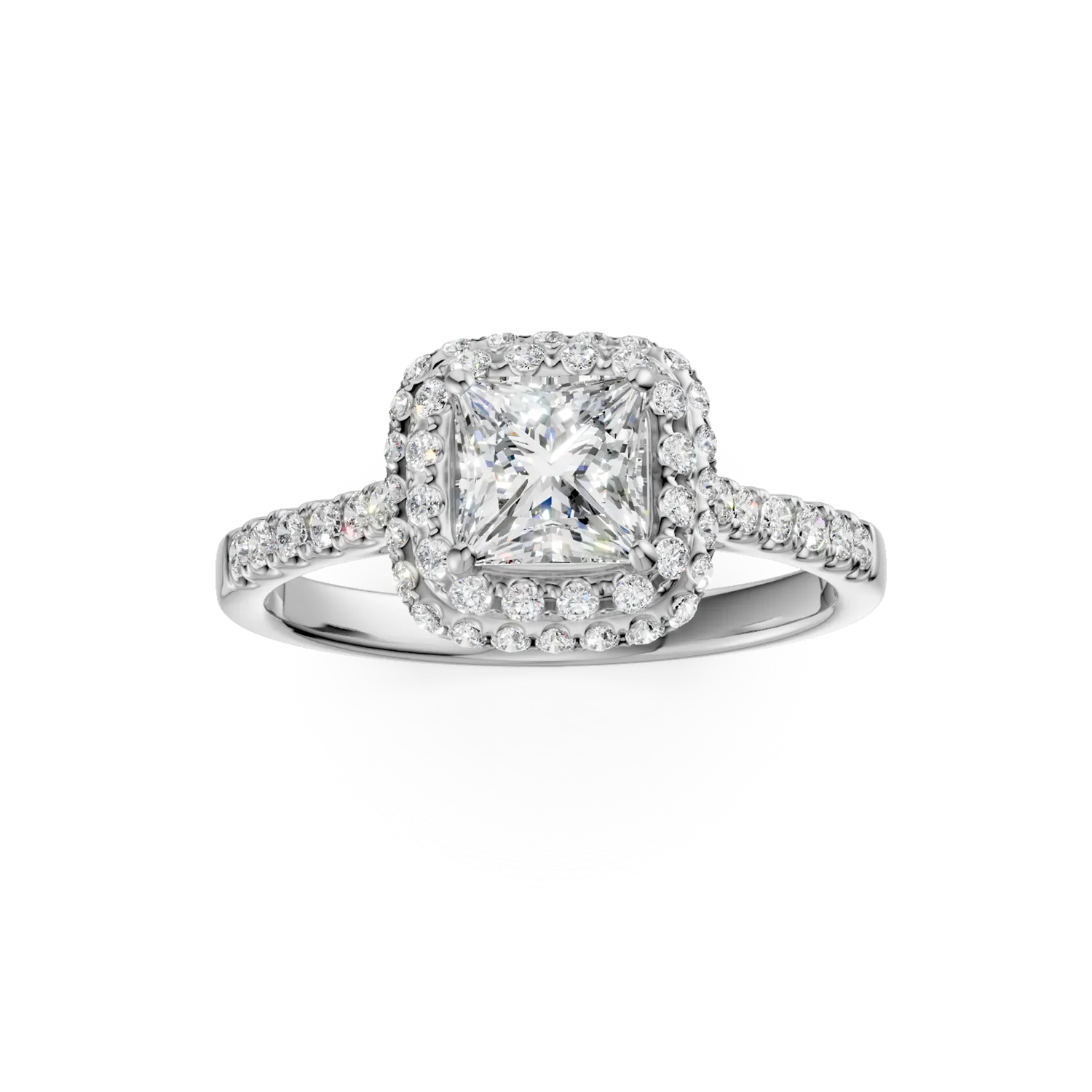 Inel de logodna din aur alb cu diamant square de 1.01ct si diamante de 0.39ct - imagine 3