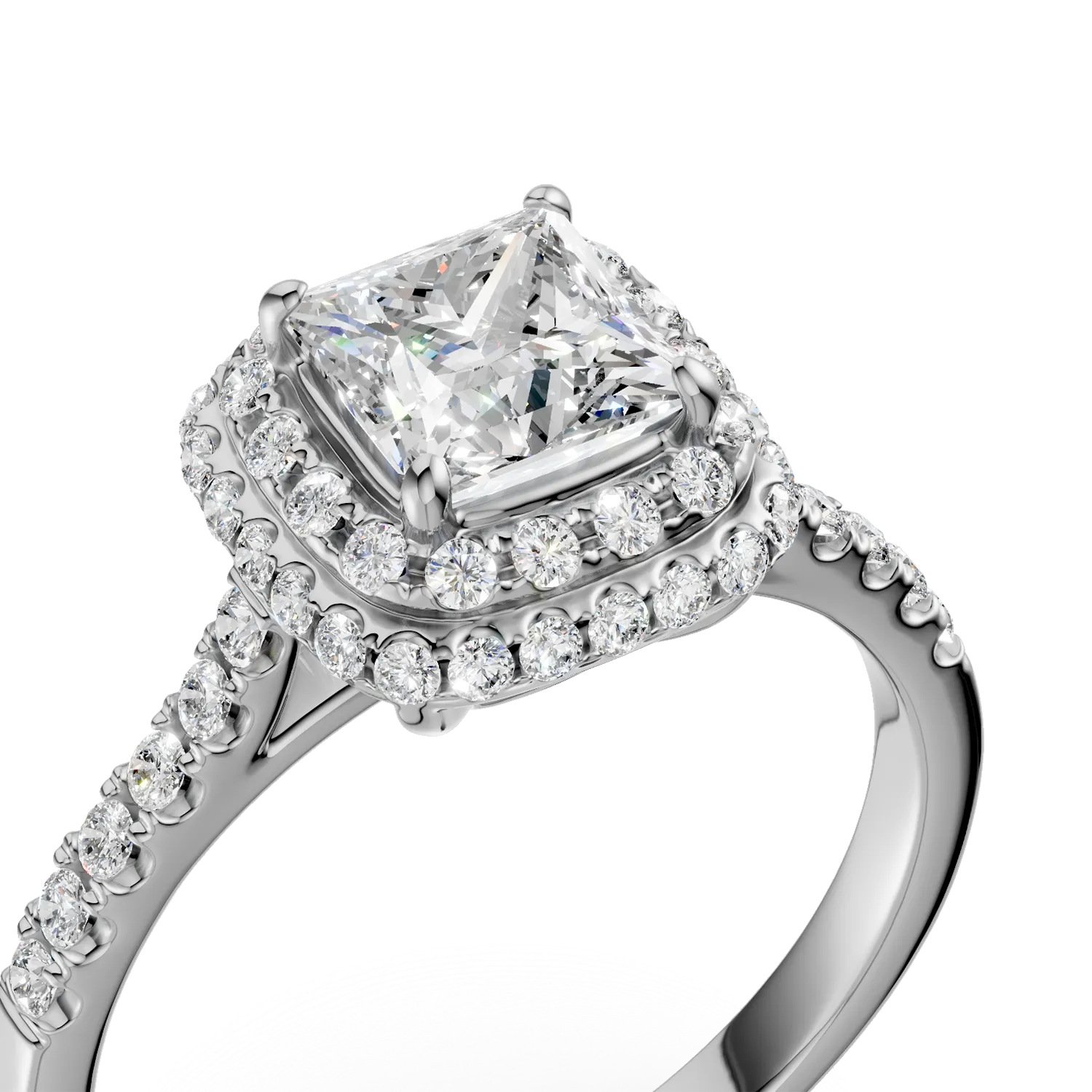 Inel de logodna din aur alb cu diamant square de 1.01ct si diamante de 0.39ct - imagine 4