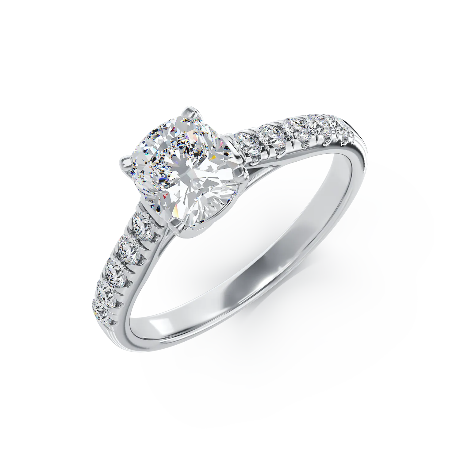 Inel de logodna din aur alb de 18K cu diamant de 0.94ct si diamante de 0.22ct