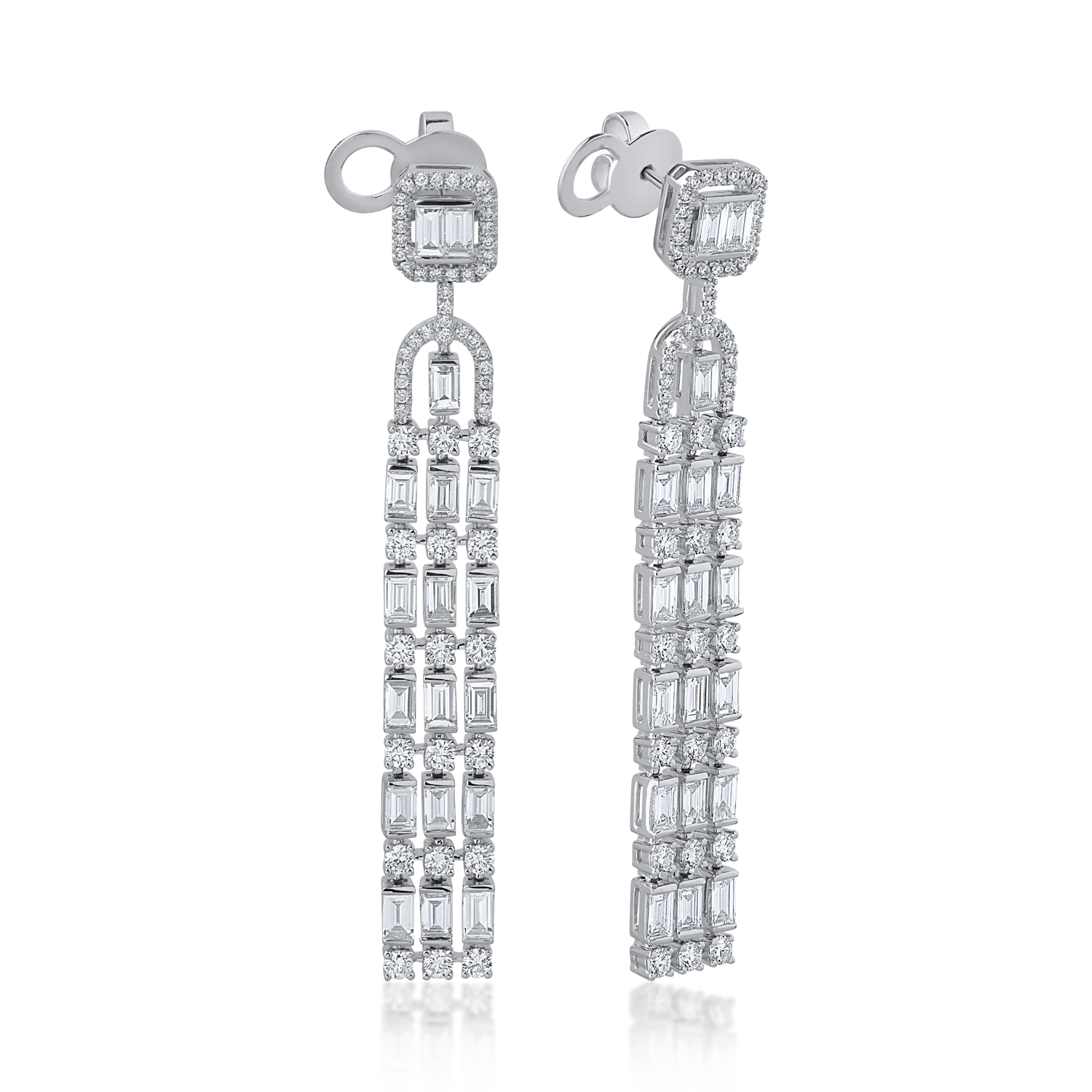 Cercei din aur alb cu diamante baguette si round de 5.53ct