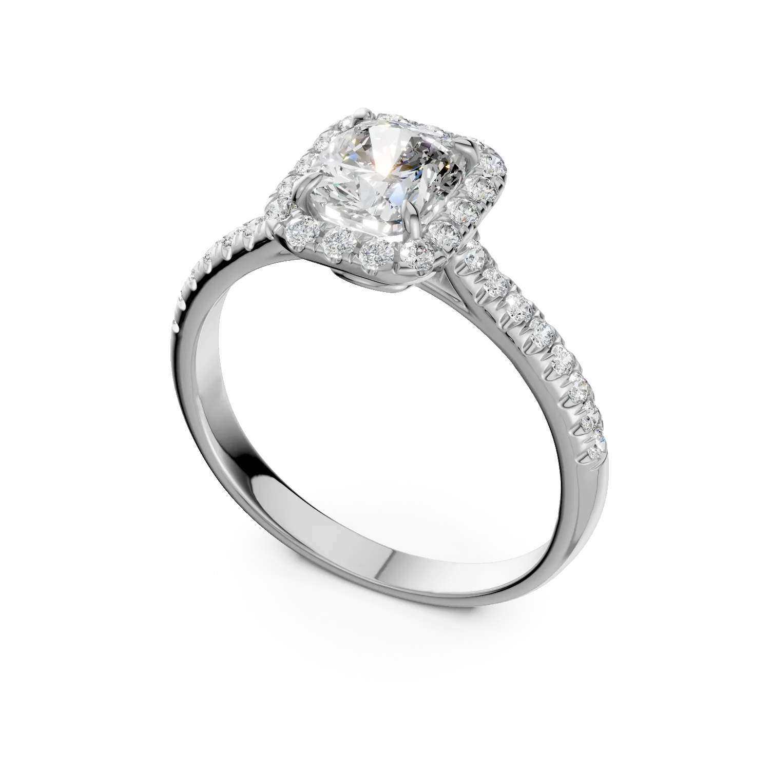 Годежен пръстен от 18K бяло злато с 1.02ct диамант и 0.23ct диаманти