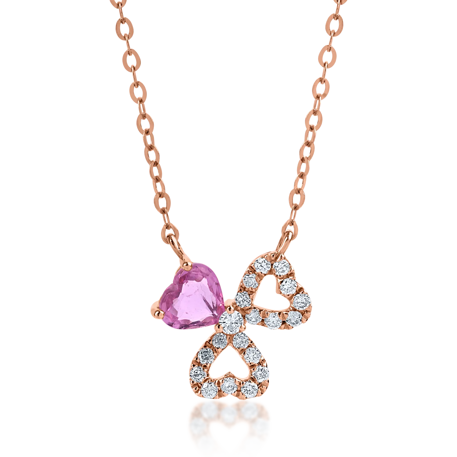 Lant cu pandantiv floral din aur roz cu safir roz de 0.31ct si diamante de 0.11ct