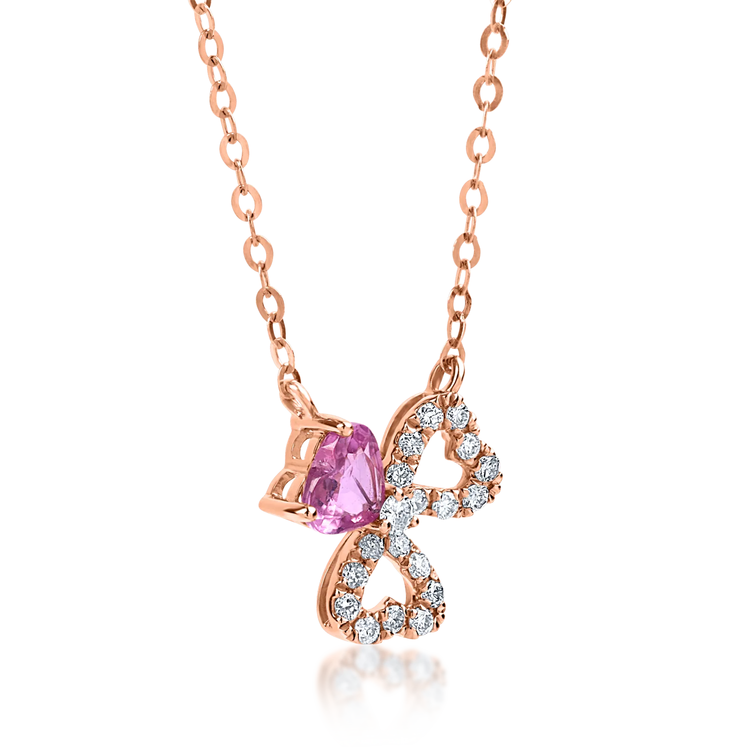 Naszyjnik z różowego złota z różowym szafirem 0.31ct i diamentami 0.11ct