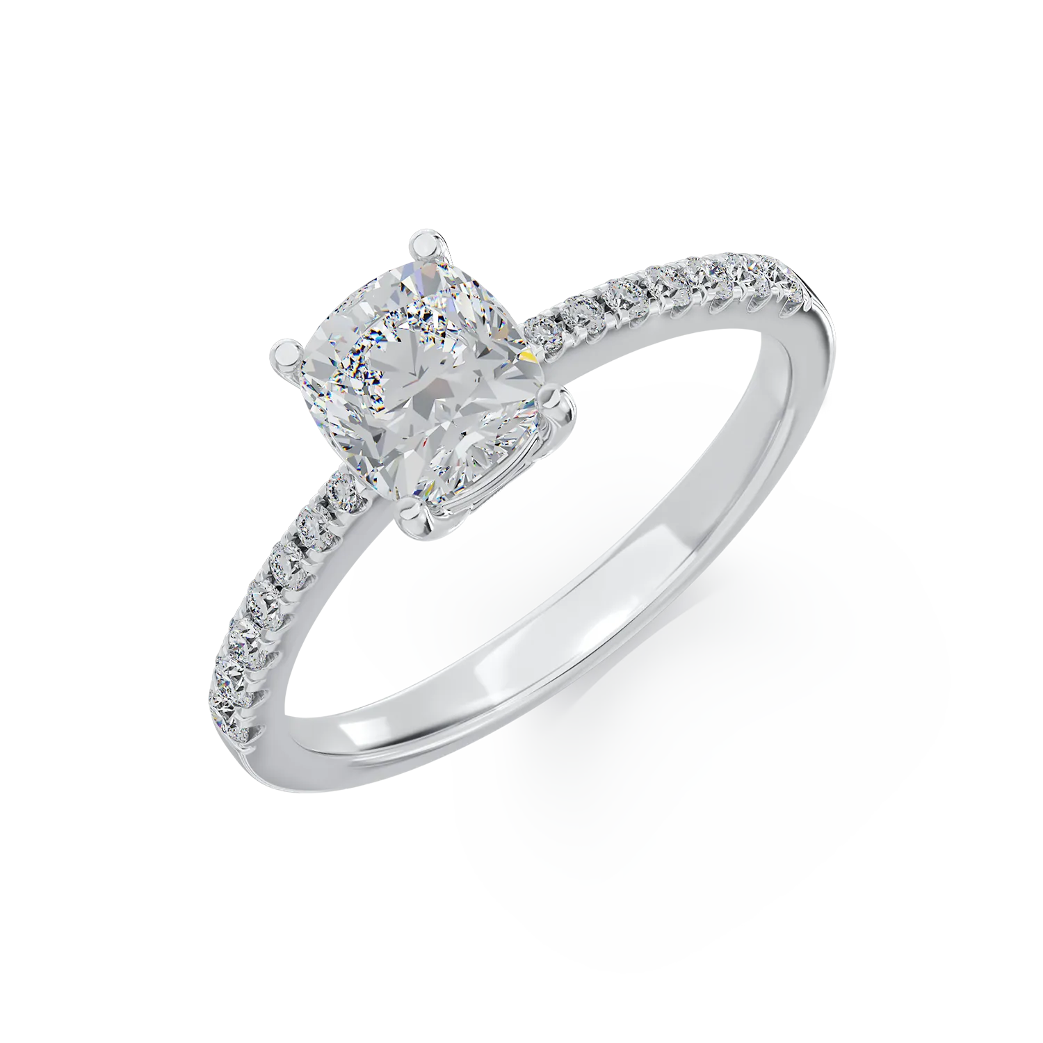 Годежен пръстен от 18K бяло злато с 1.01ct диамант и 0.18ct диаманти