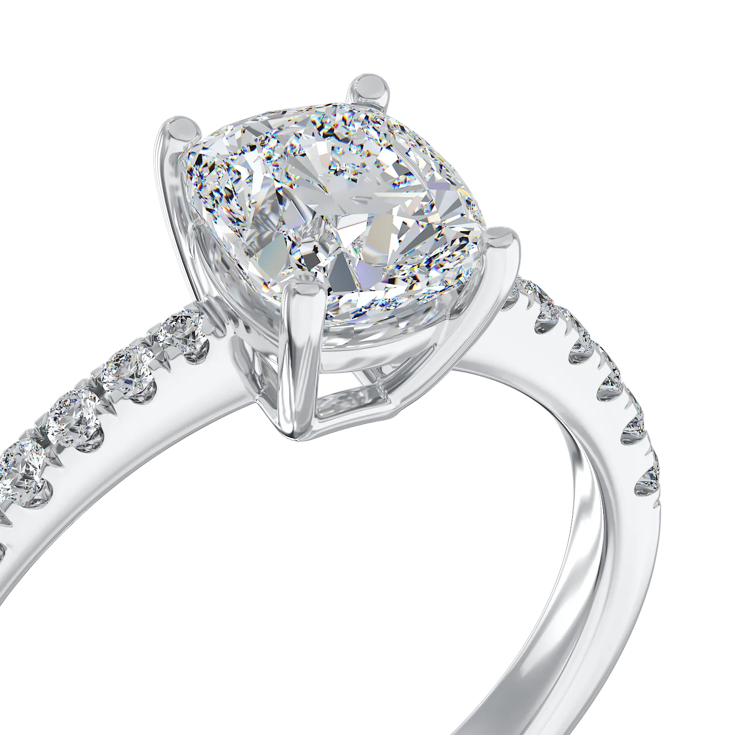Годежен пръстен от 18K бяло злато с 1.01ct диамант и 0.18ct диаманти