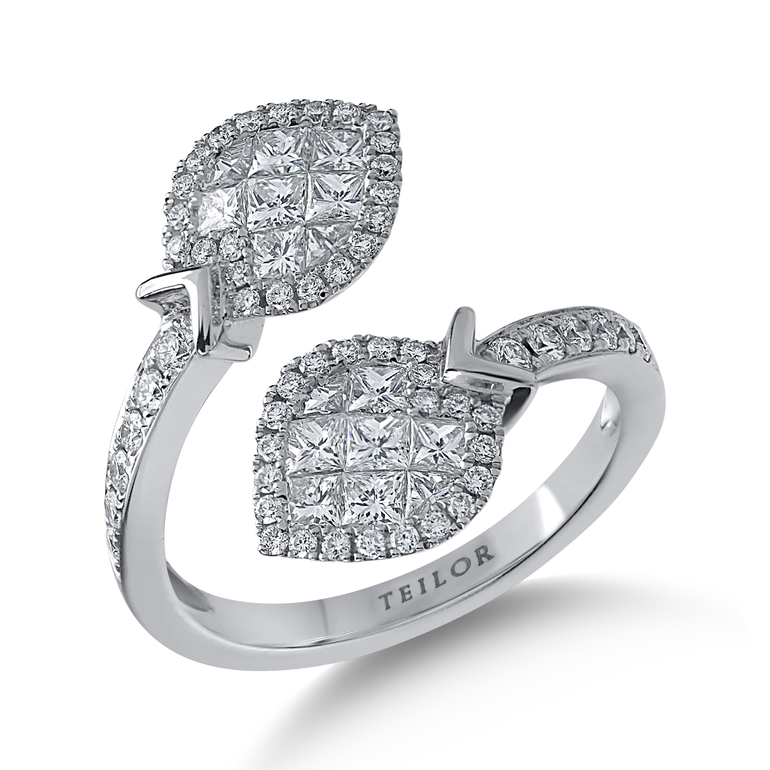 Inel din aur alb cu diamante princess si rotunde de 1.19ct