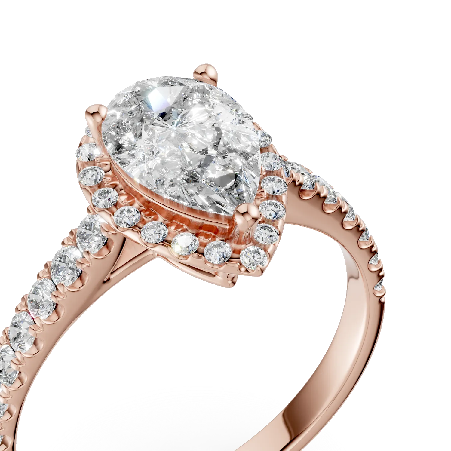 18K rose gold engagement ring with 0.9ct diamond and 0.39ct diamonds