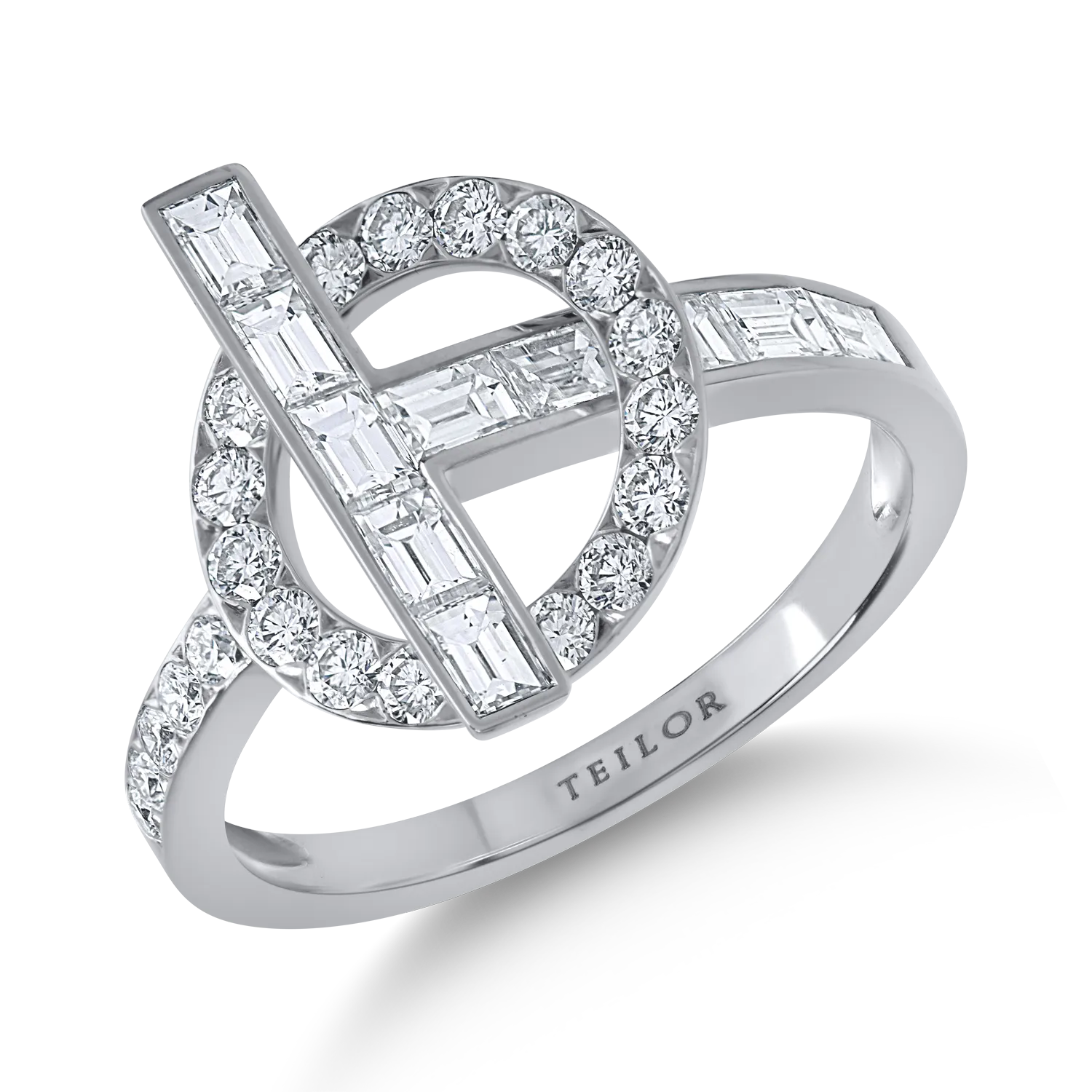 Inel din aur alb cu diamante baguette si rotunde de 1.1ct