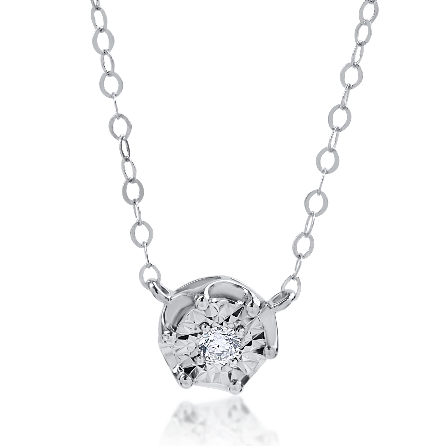 Lant cu pandantiv din aur alb cu diamant de 0.03ct
