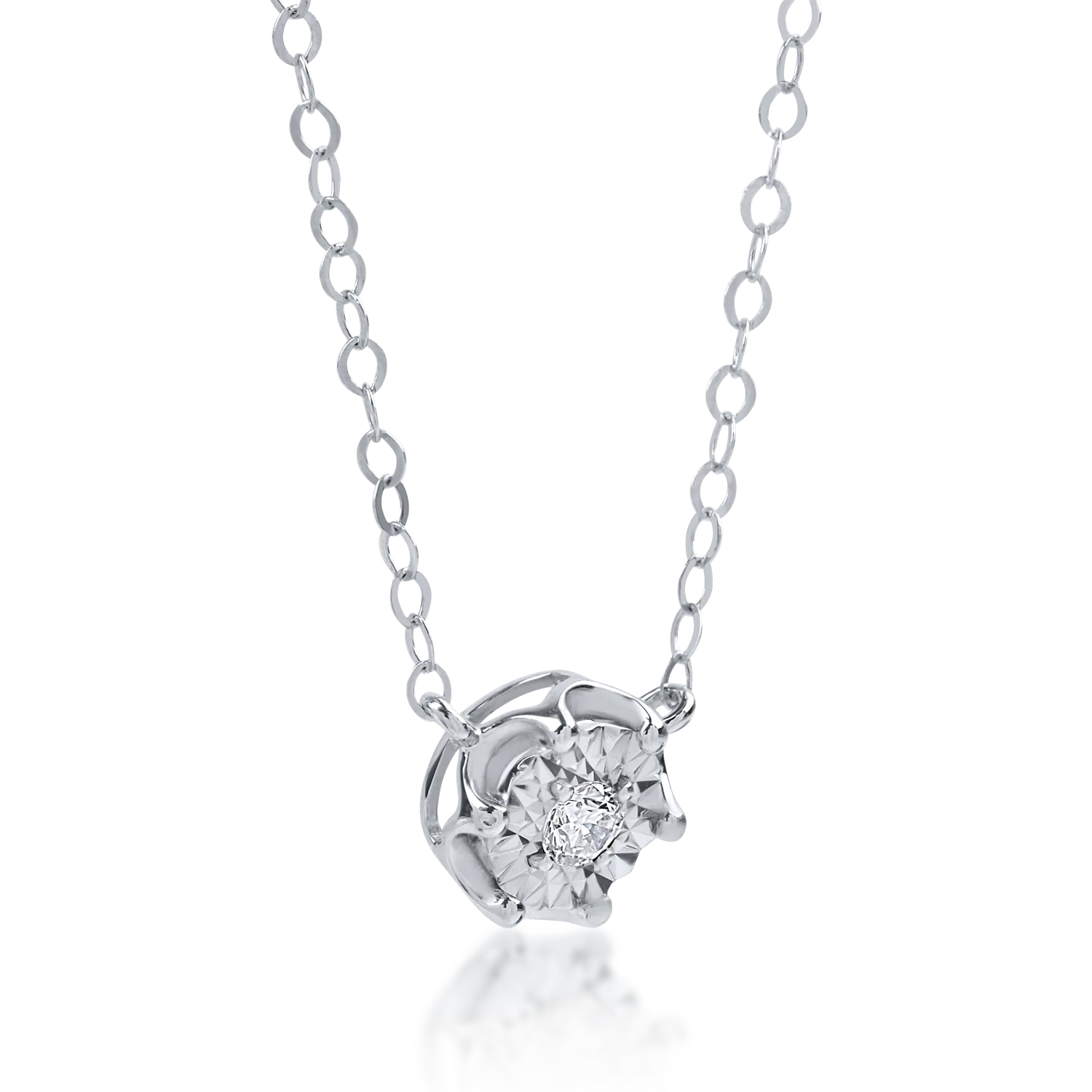 Lant cu pandantiv din aur alb cu diamant de 0.03ct