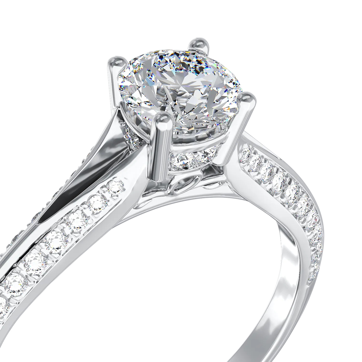 Inel de logodna din aur alb de 18K cu diamant de 0.55ct si diamante de 0.28ct