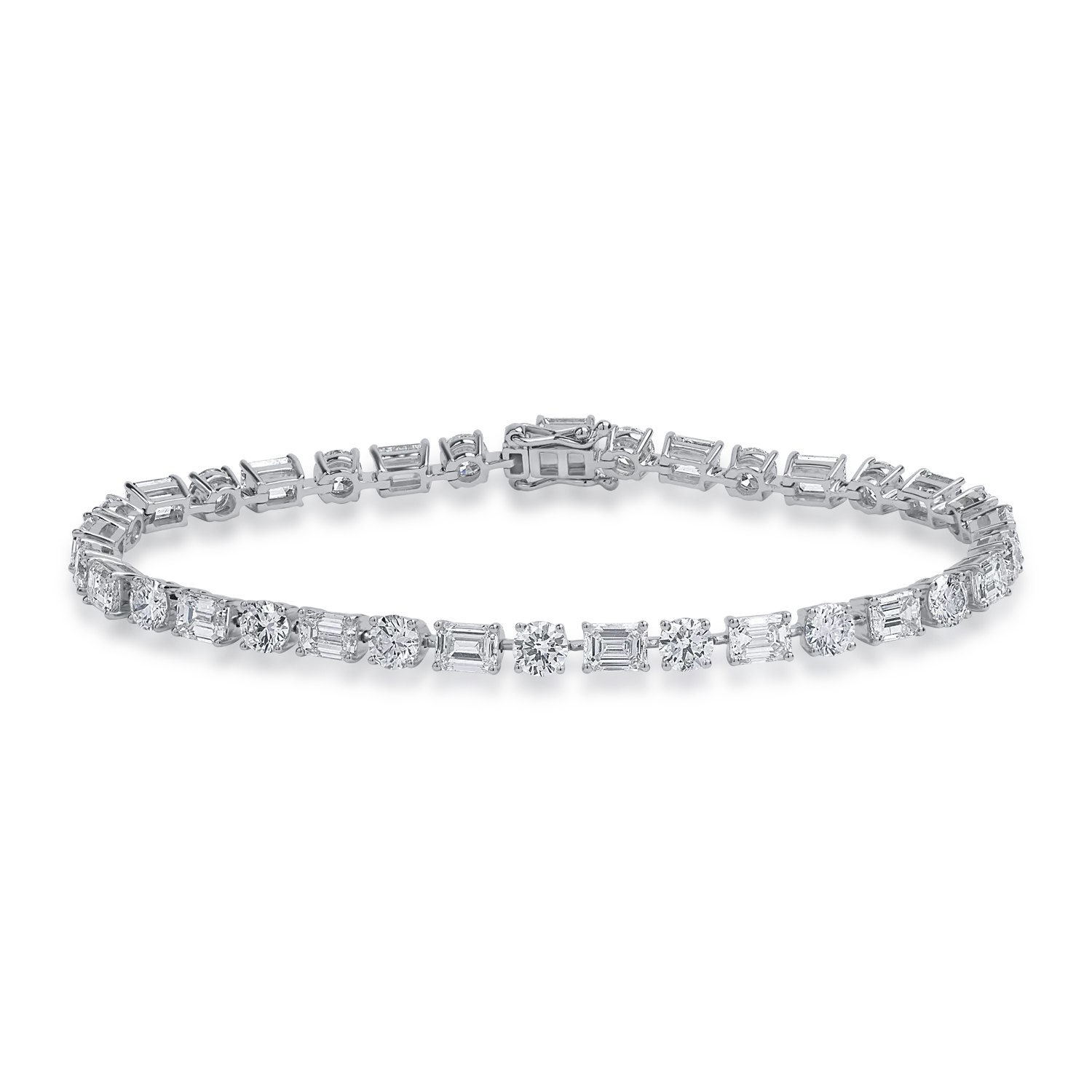 Bratara tennis din aur alb cu diamante emerald si rotunde de 8.58ct