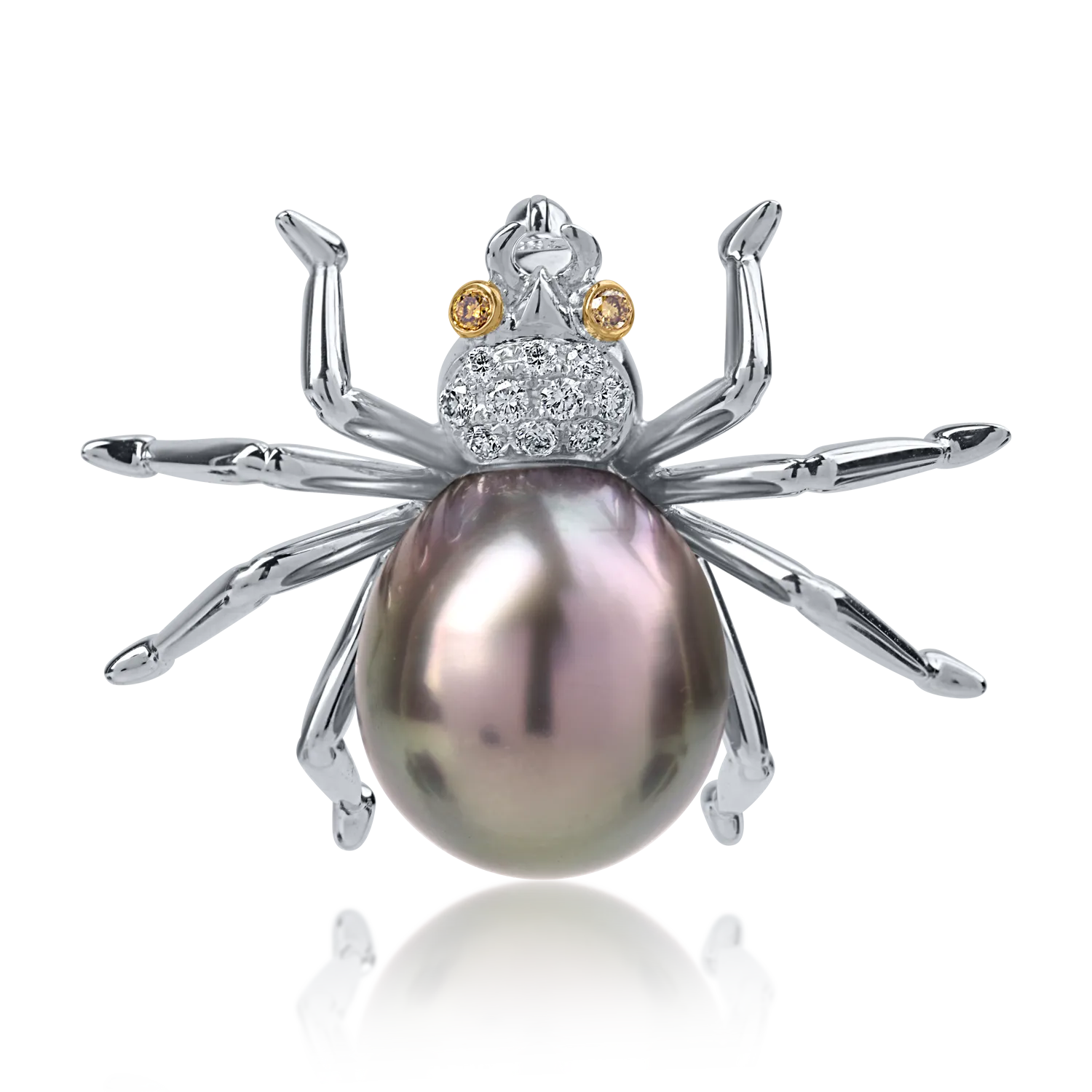 Brosa din aur alb-galben de cu perla de cultura si diamante de 0.12ct