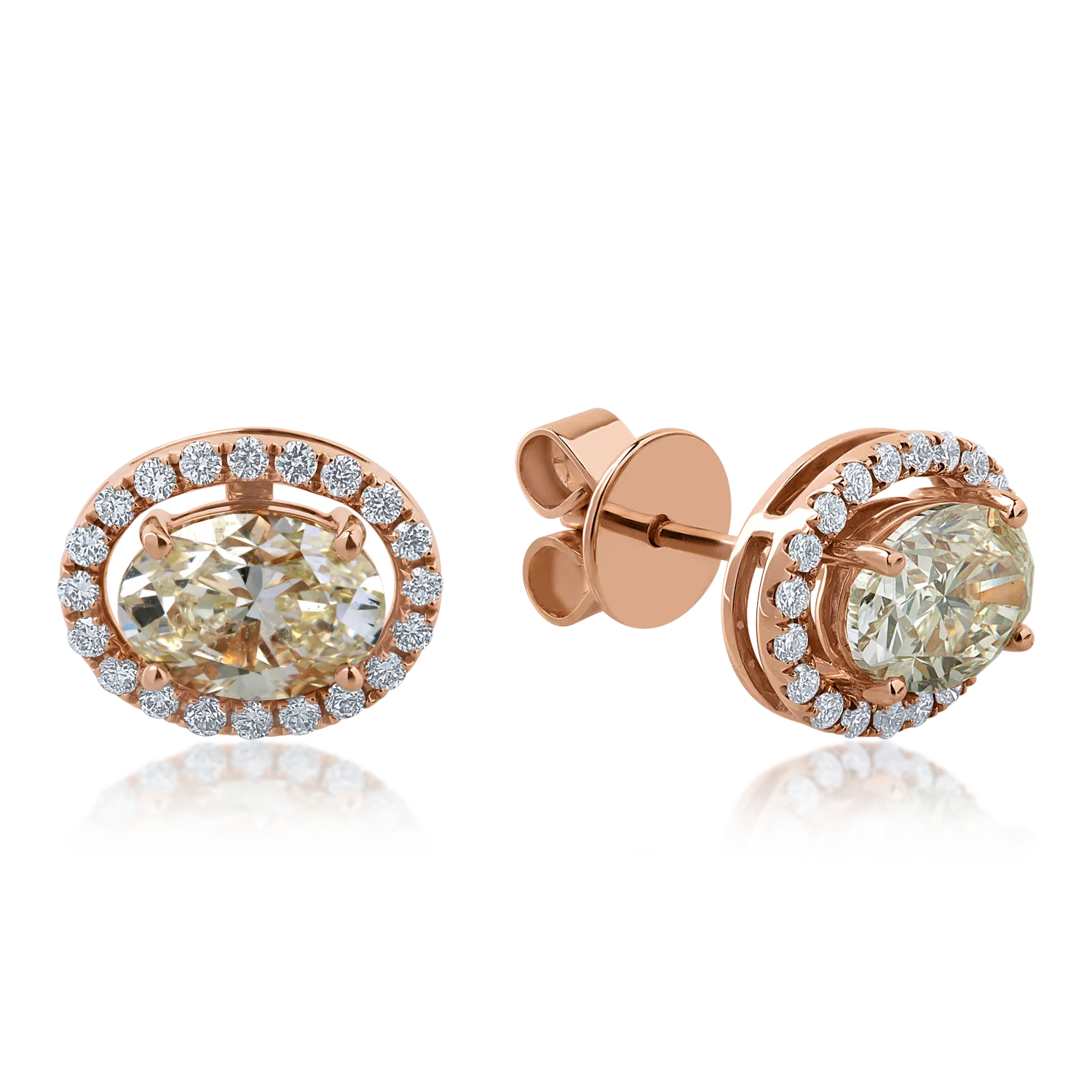Cercei din aur roz cu diamante ovale si round de 2.29ct