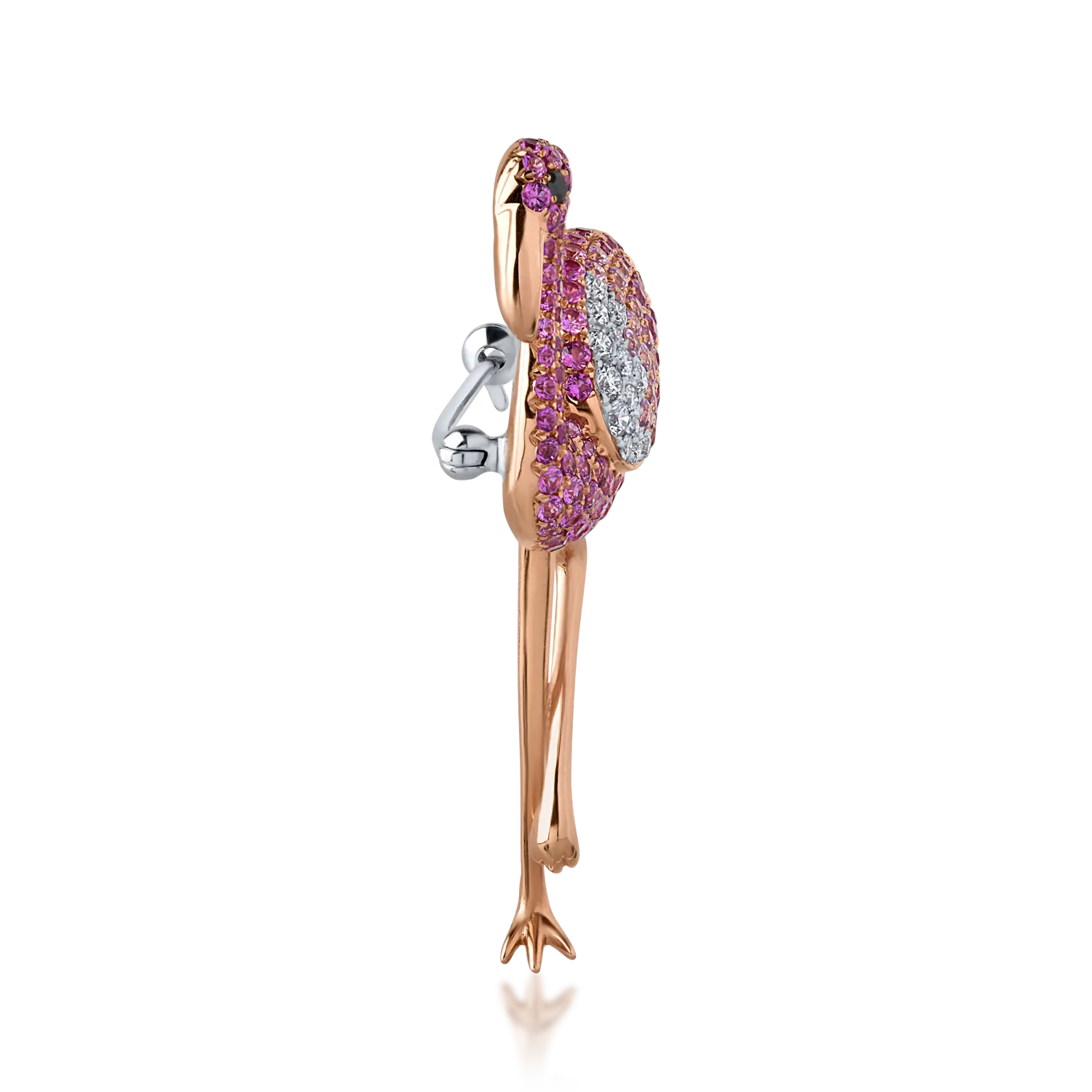 Brosa flamingo din aur alb-roz cu safire de 2.24ct si diamante de 0.11ct - imagine 3
