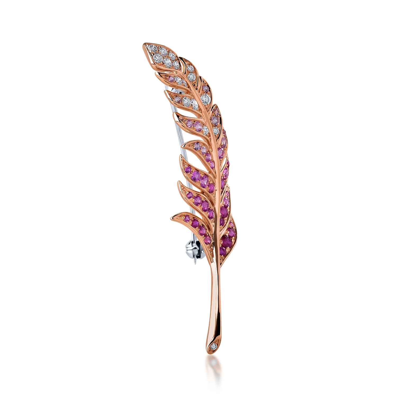 Brosa din aur alb-roz cu pietre pretioase si semipretioase de 1ct