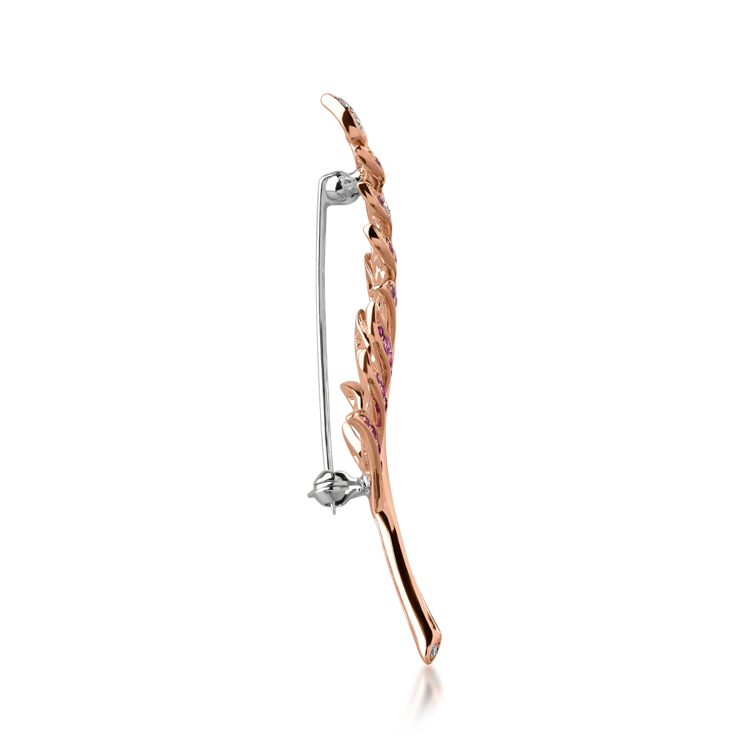 Brosa din aur alb-roz cu pietre pretioase si semipretioase de 1ct