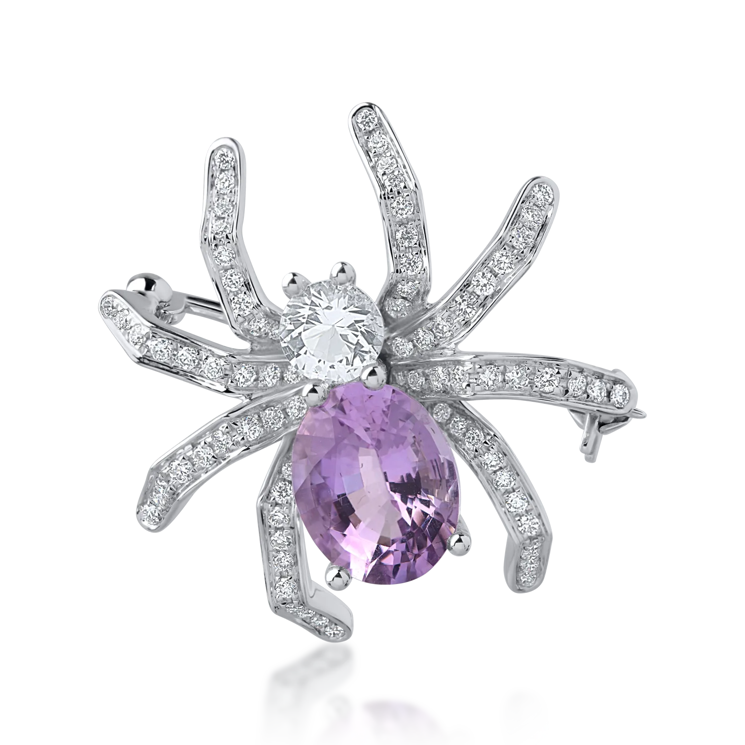 White gold brooch with 2.83ct amethysts and 0.42ct diamonds