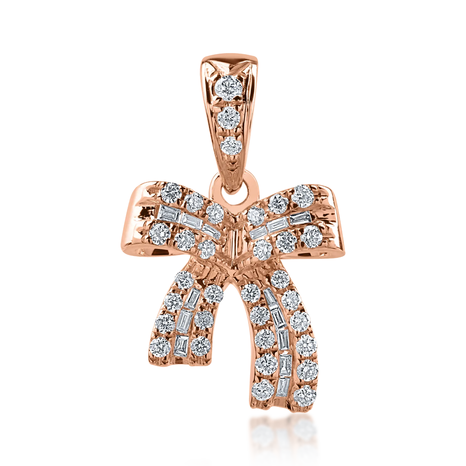 Pandantiv fundita din aur roz cu diamante baguette si rotunde de 0.18ct