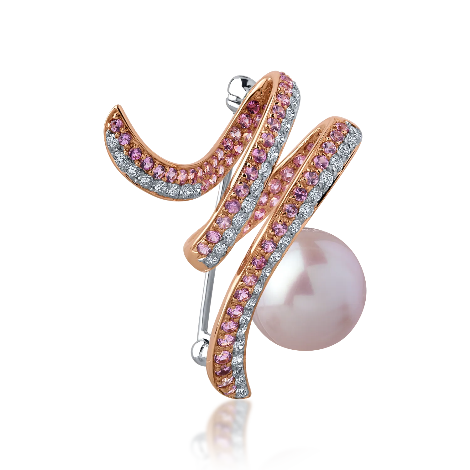 Brosa din aur roz cu pietre pretioase si semipretioase de 1.43ct