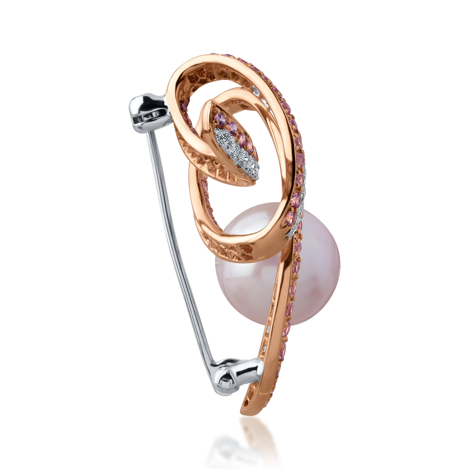 Brosa din aur roz cu pietre pretioase si semipretioase de 1.43ct