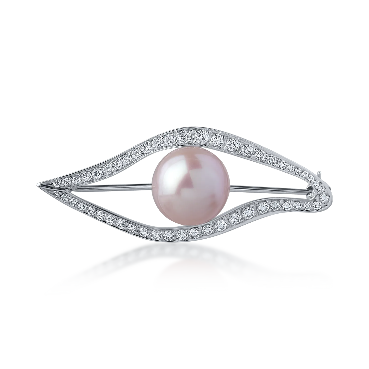 Teilor Brosa din aur alb cu perla de cultura de 1ct si diamante de 0.68ct
