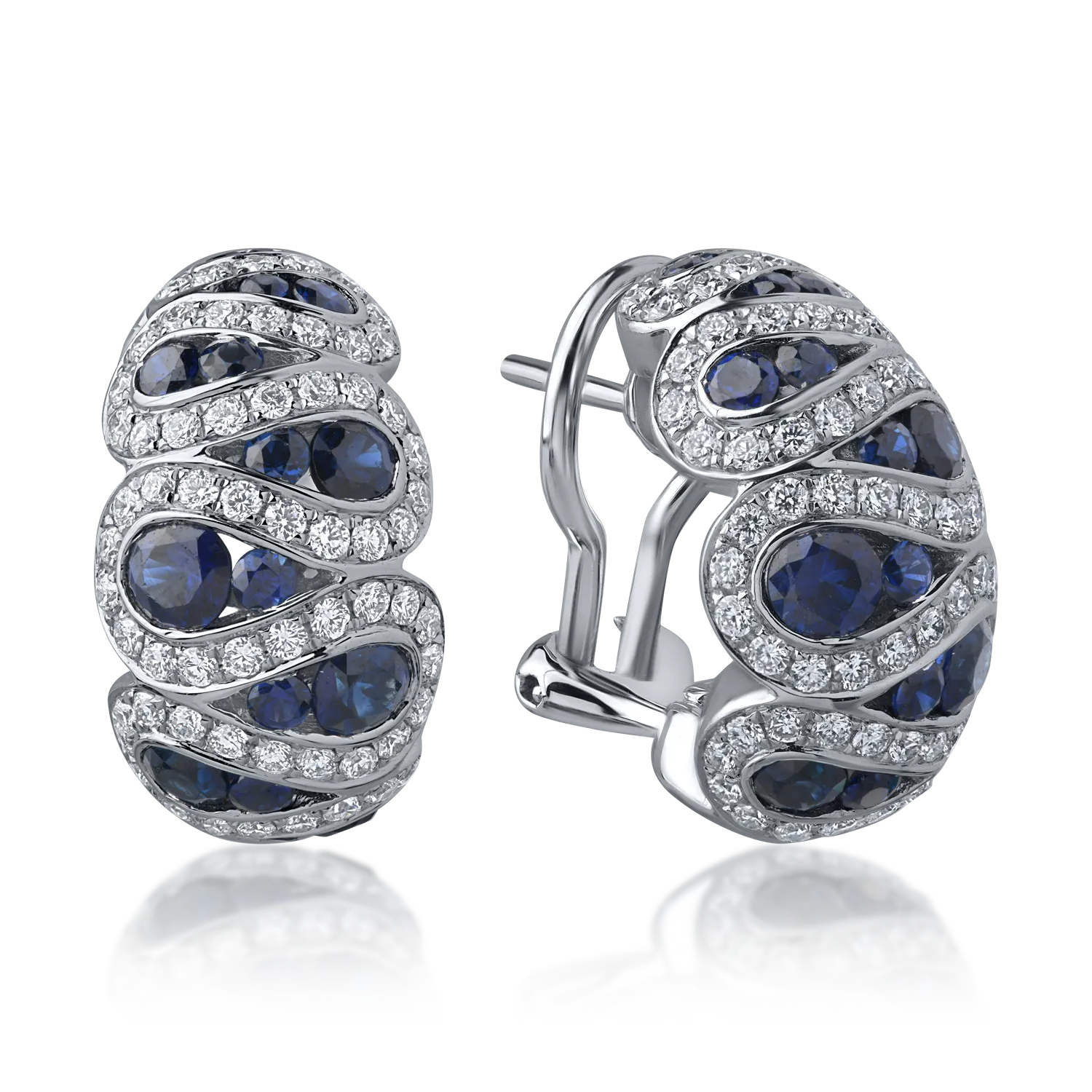 White gold earrings with 2.09ct blue sapphires and 1.05ct diamonds