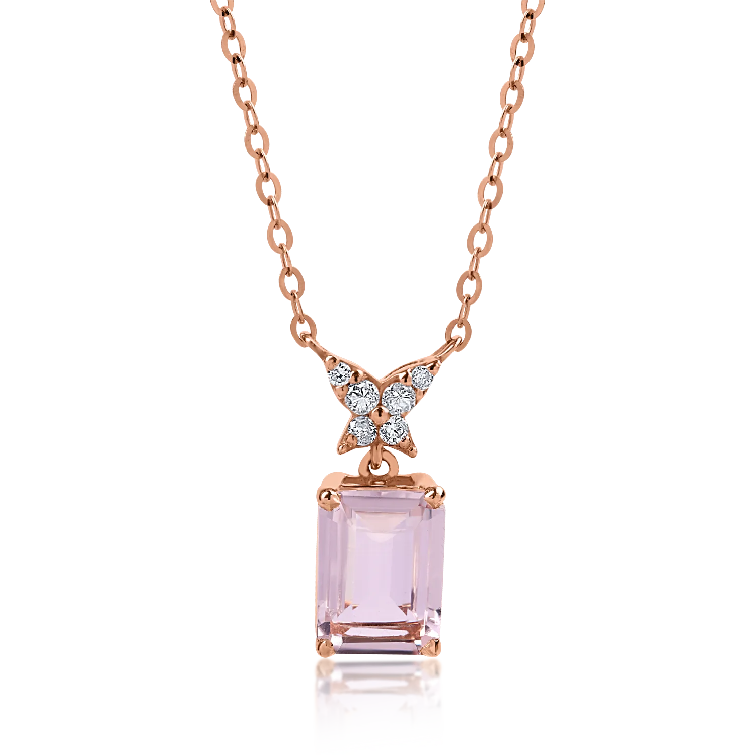 Rózsarany medál nyaklánc 0.9ct morganittal és 0.06ct gyémántokkal