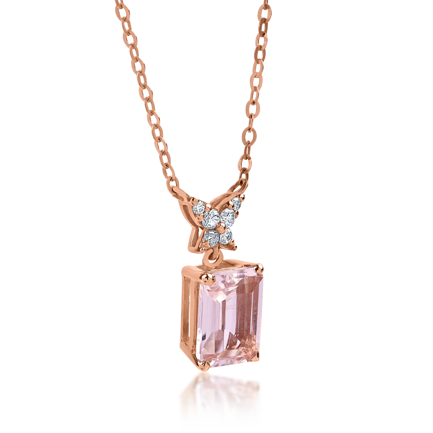 Lant cu pandantiv din aur roz cu morganit de 0.7ct si diamante de 0.06ct - imagine 2