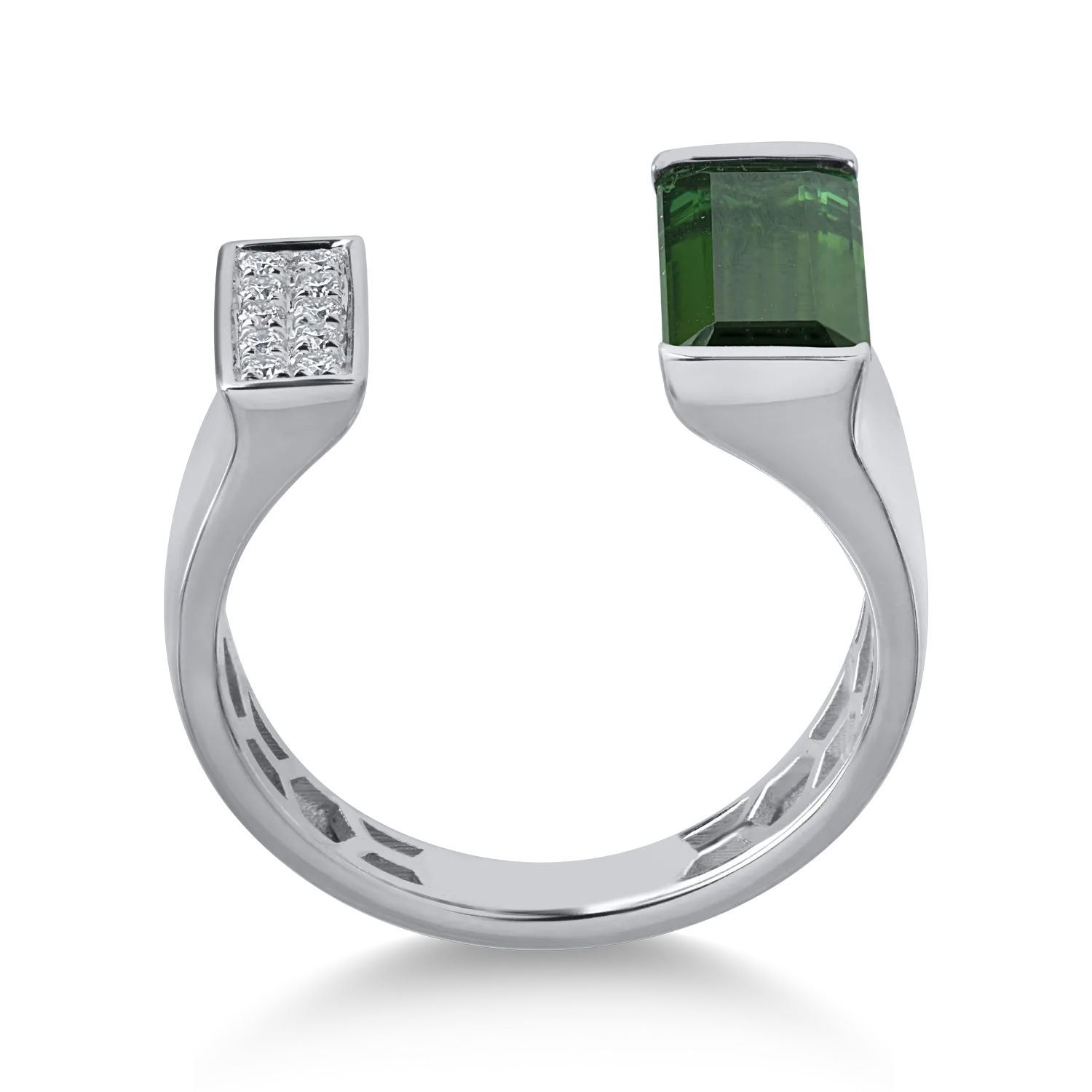 Inel din aur alb cu turmalina verde emerald de 1.59ct si diamante de 0.08ct