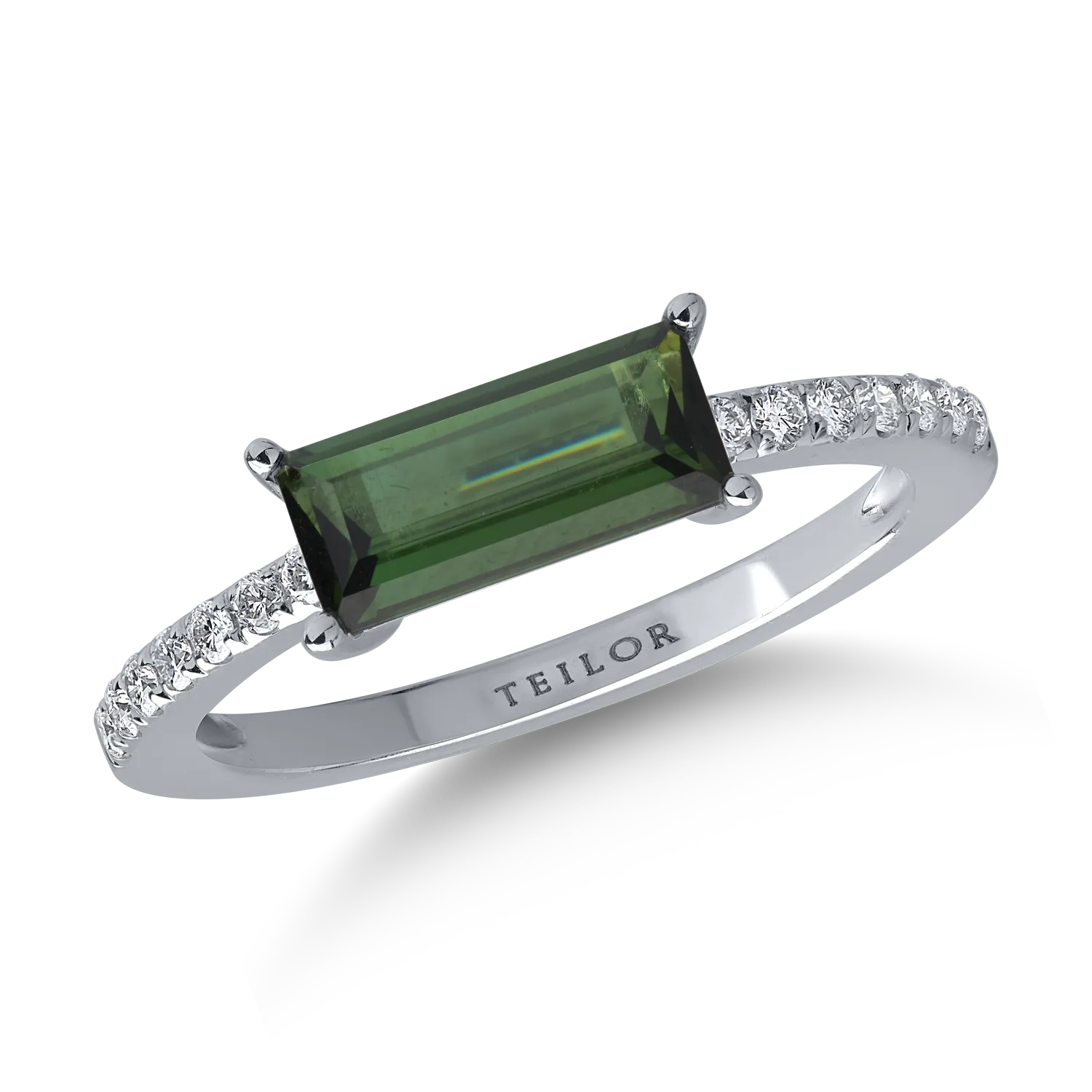 Inel din aur alb cu turmalina verde de 1.76ct si diamante de 0.08ct